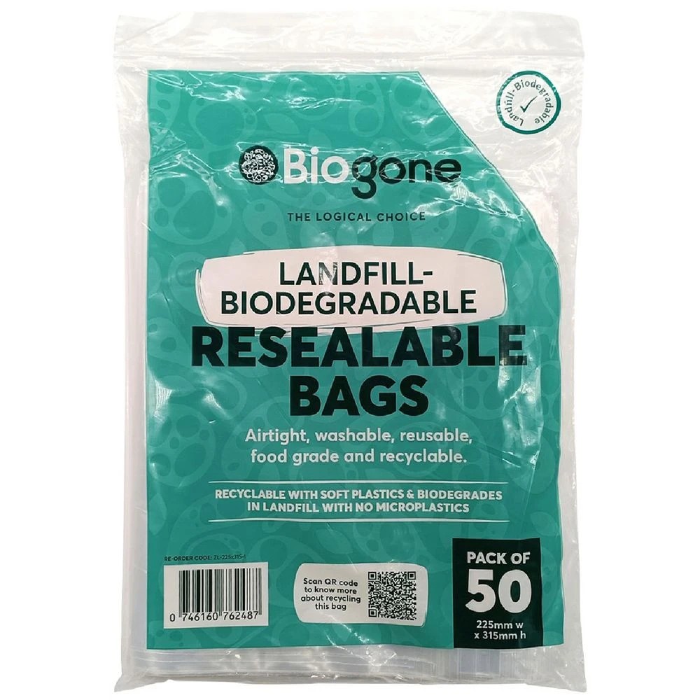 1 Bio-Gone Resealable Zip Lock Bag 225 x 315 mm 50 Pack, 1 of 1