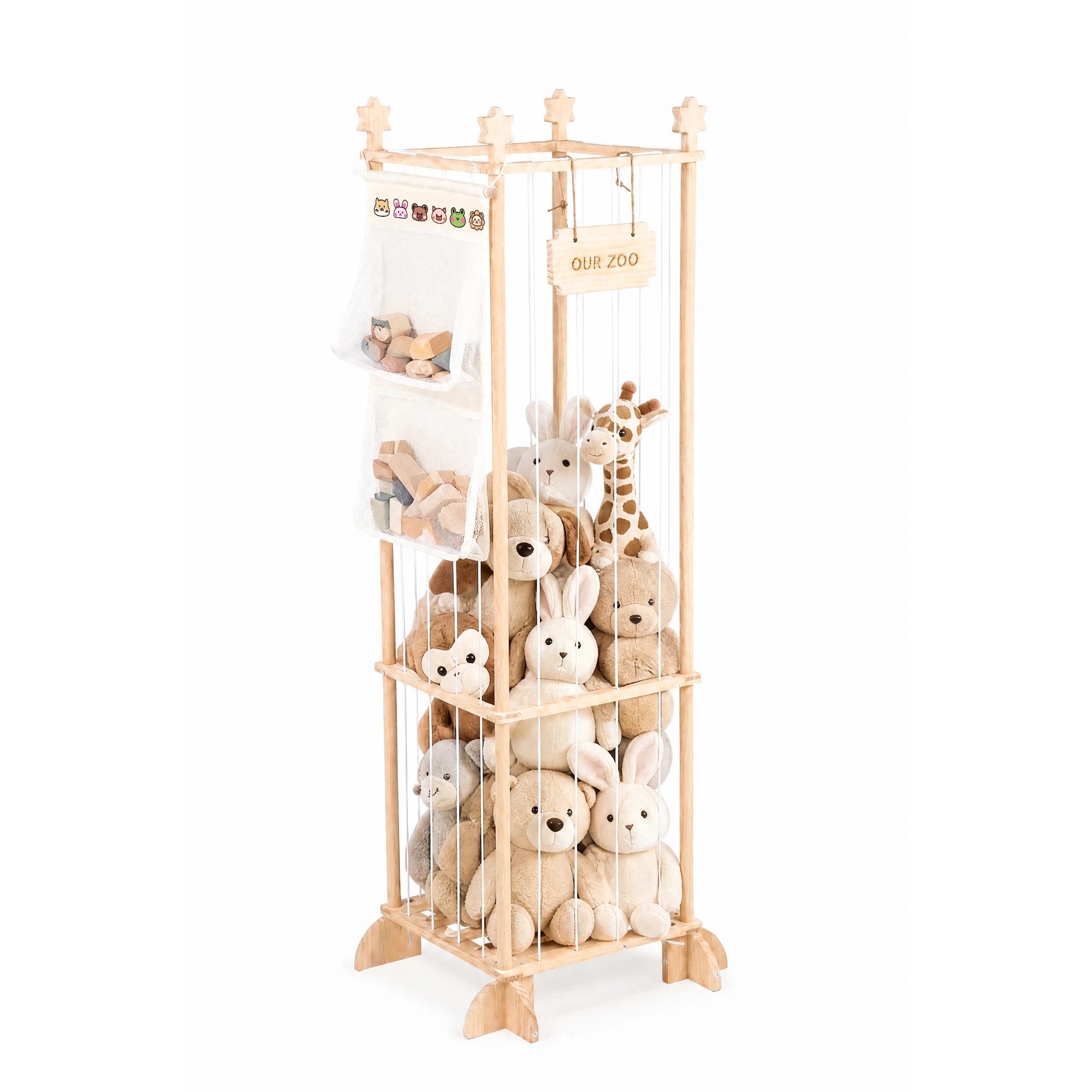 5 Advwin Stuffed Animal Storage Organizer  Toy Organizer with Elastic Cords & Storage Bag - Wood, 5 of 9