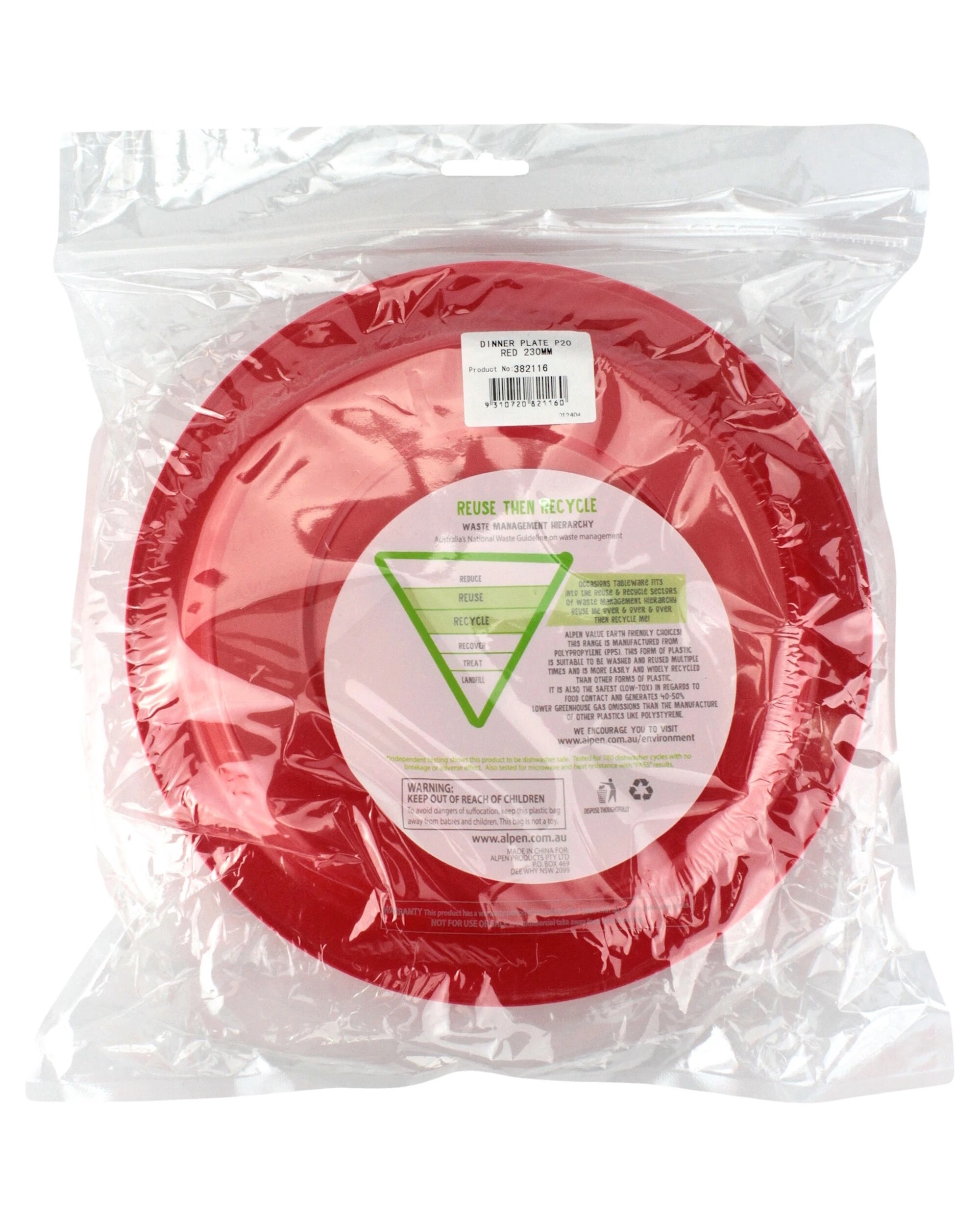 3 Alpen 23cm Reusable Plates Pack of 20 - Red - Red, 3 of 3