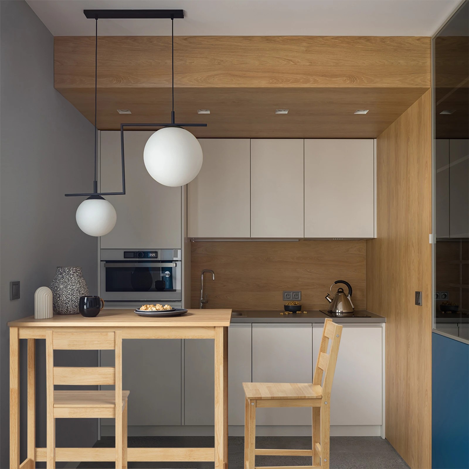 3 Oikiture 3pcs Bar Table Set 2 Stools Chairs Kitchen Dining Cafe Tables
 - Natural, 3 of 10