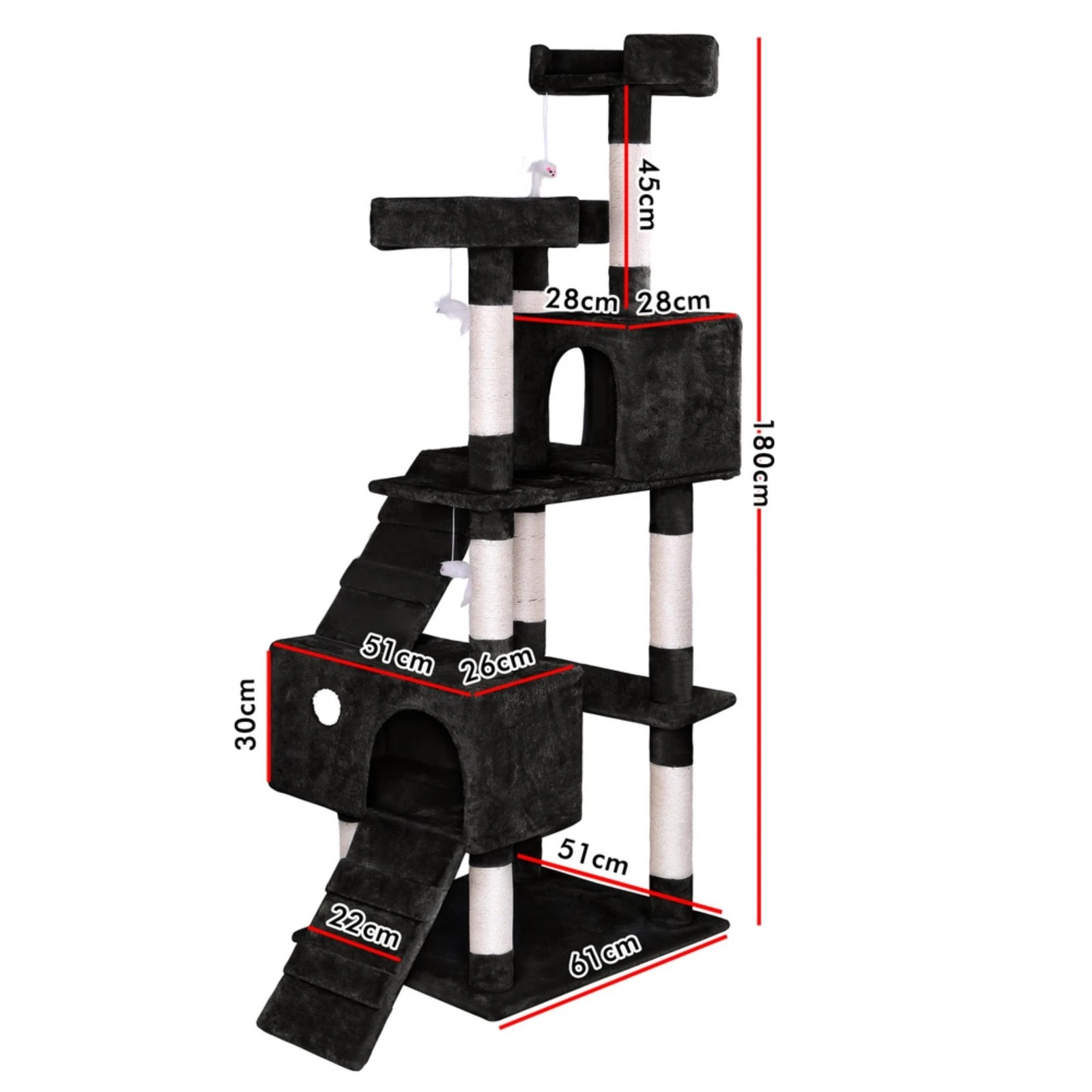 6 Beastie Cat Tree Scratcher Tower Scratching Post Condo House Furniture Wood 180CM - Black, 6 of 6