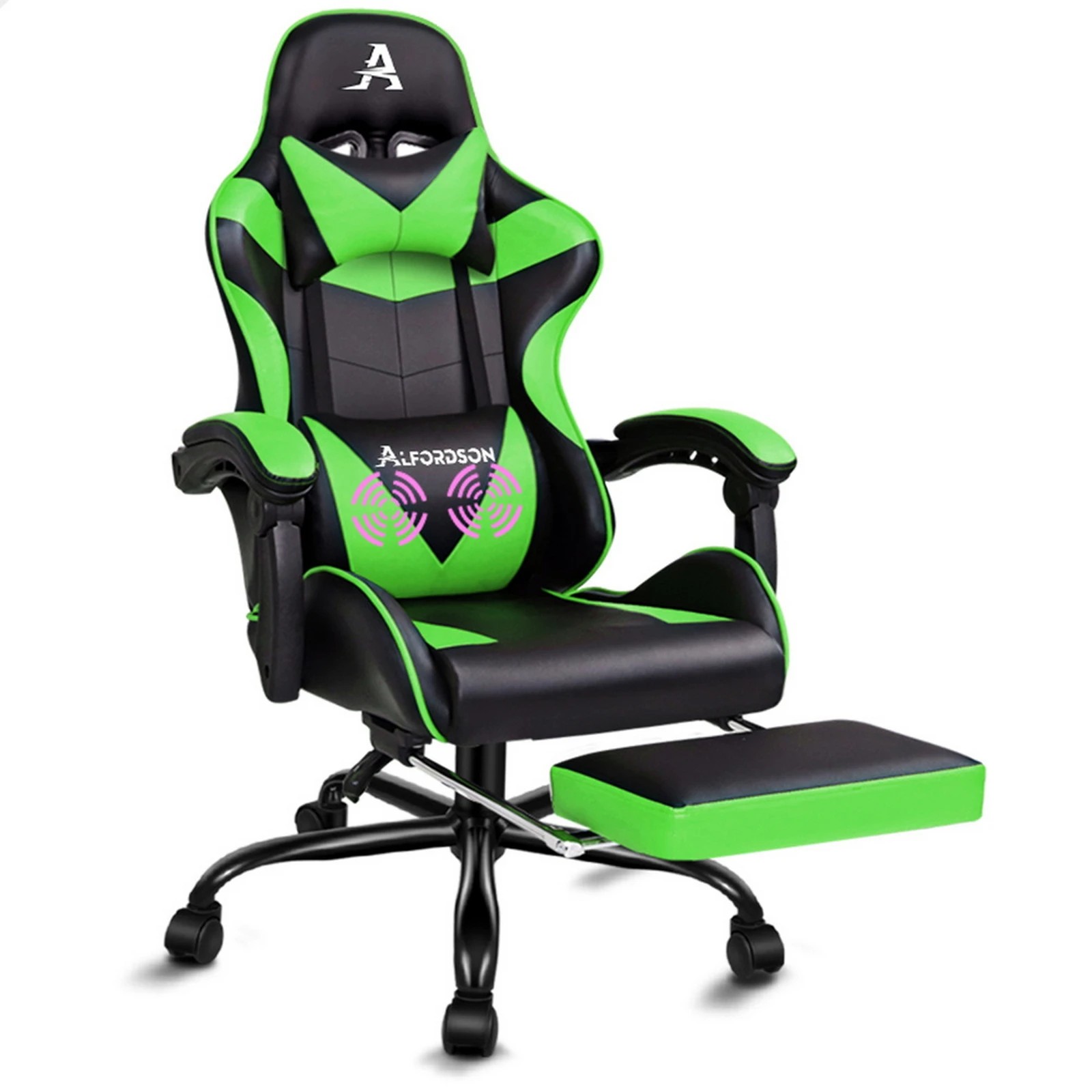 1 Alfordson Gaming Chair Office Executive Racing Footrest Seat PU Leather - Green, 1 of 10