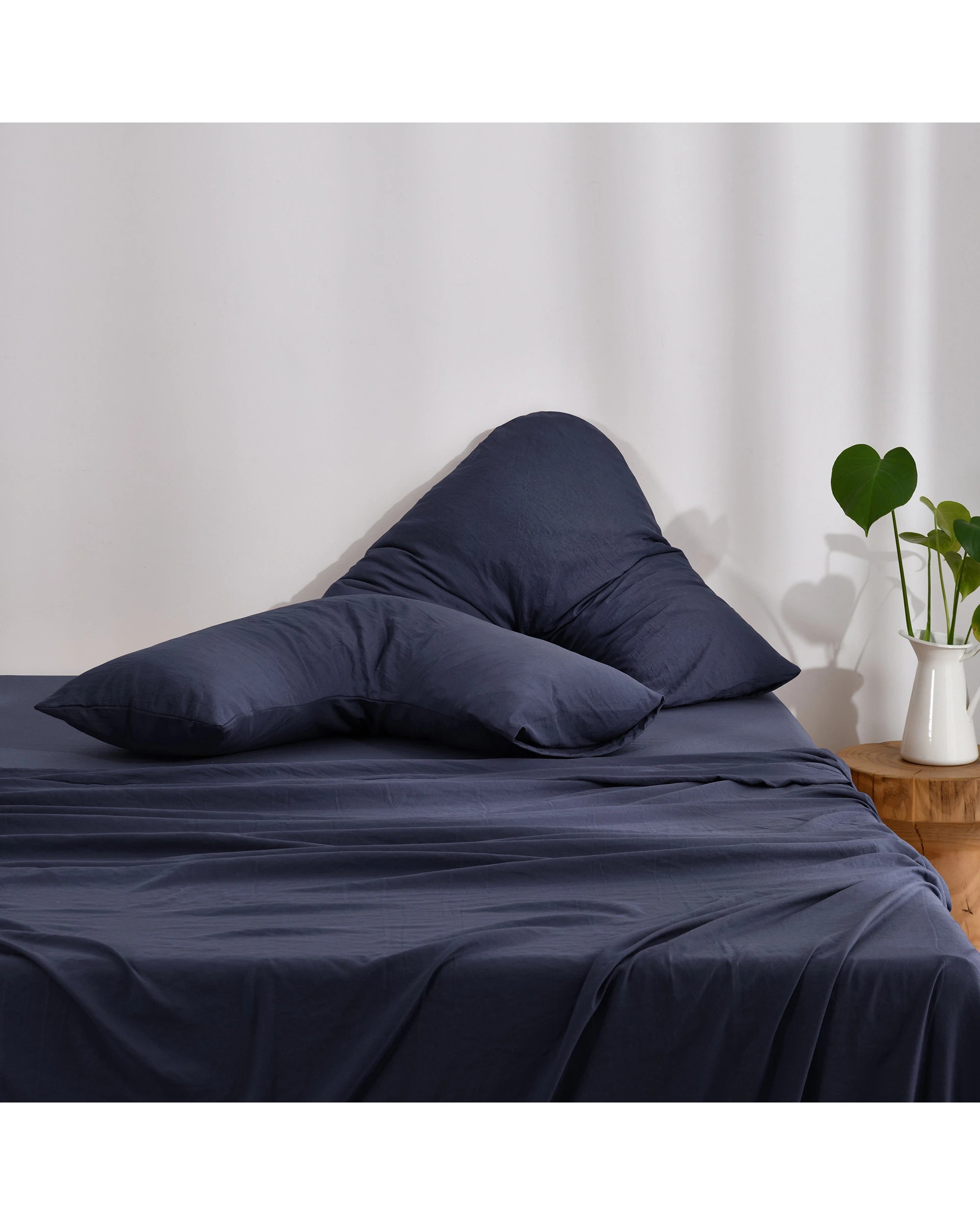5 Dreamaker Superfine Washed Microfibre V-Shape Pillowcase Twin Pack - Navy, 5 of 5