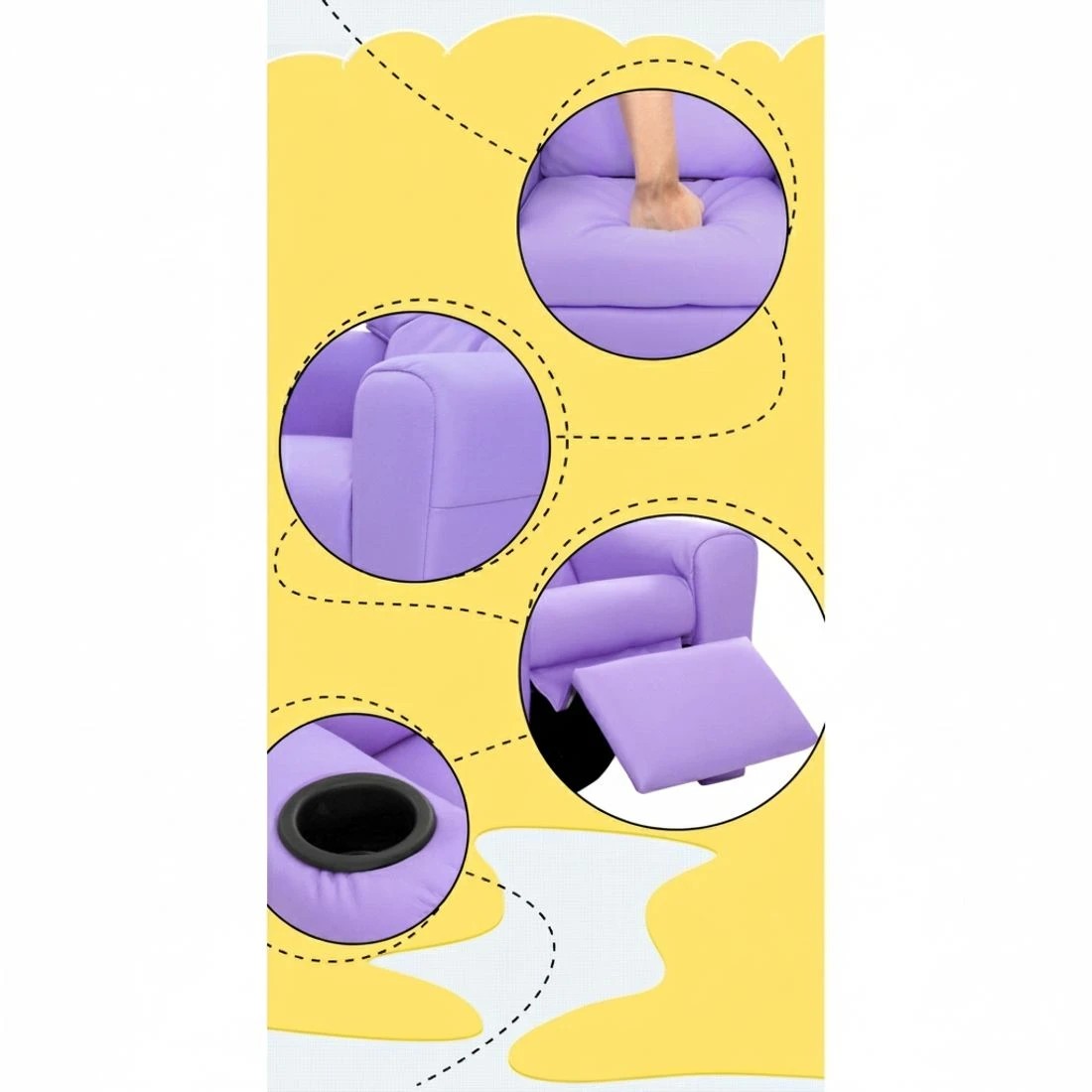 6 Keezi Kids Recliner Chair Purple PU Leather Sofa Lounge Couch Children - Purple, 6 of 8