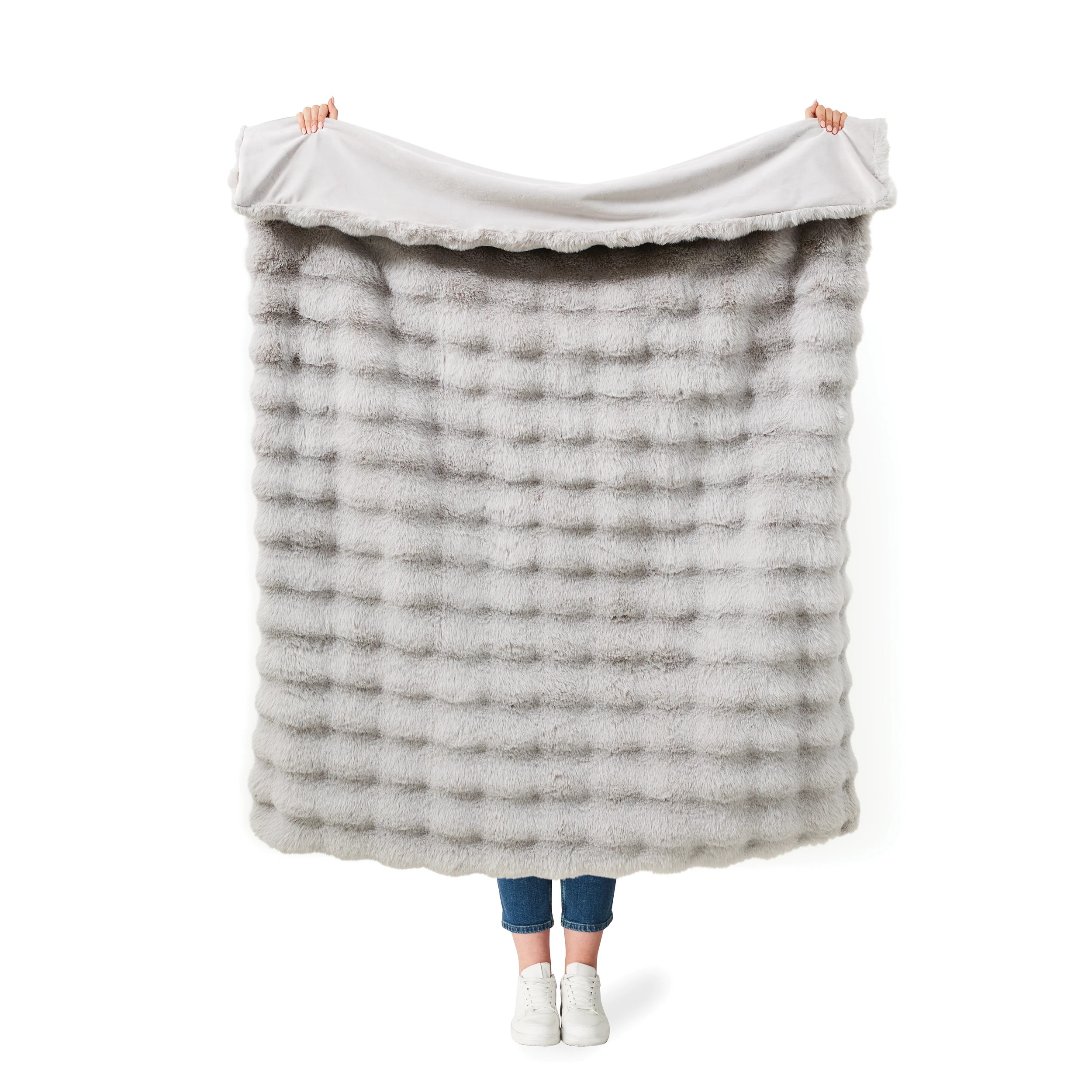 2 Faux Fur Throw - Grey, 2 of 6