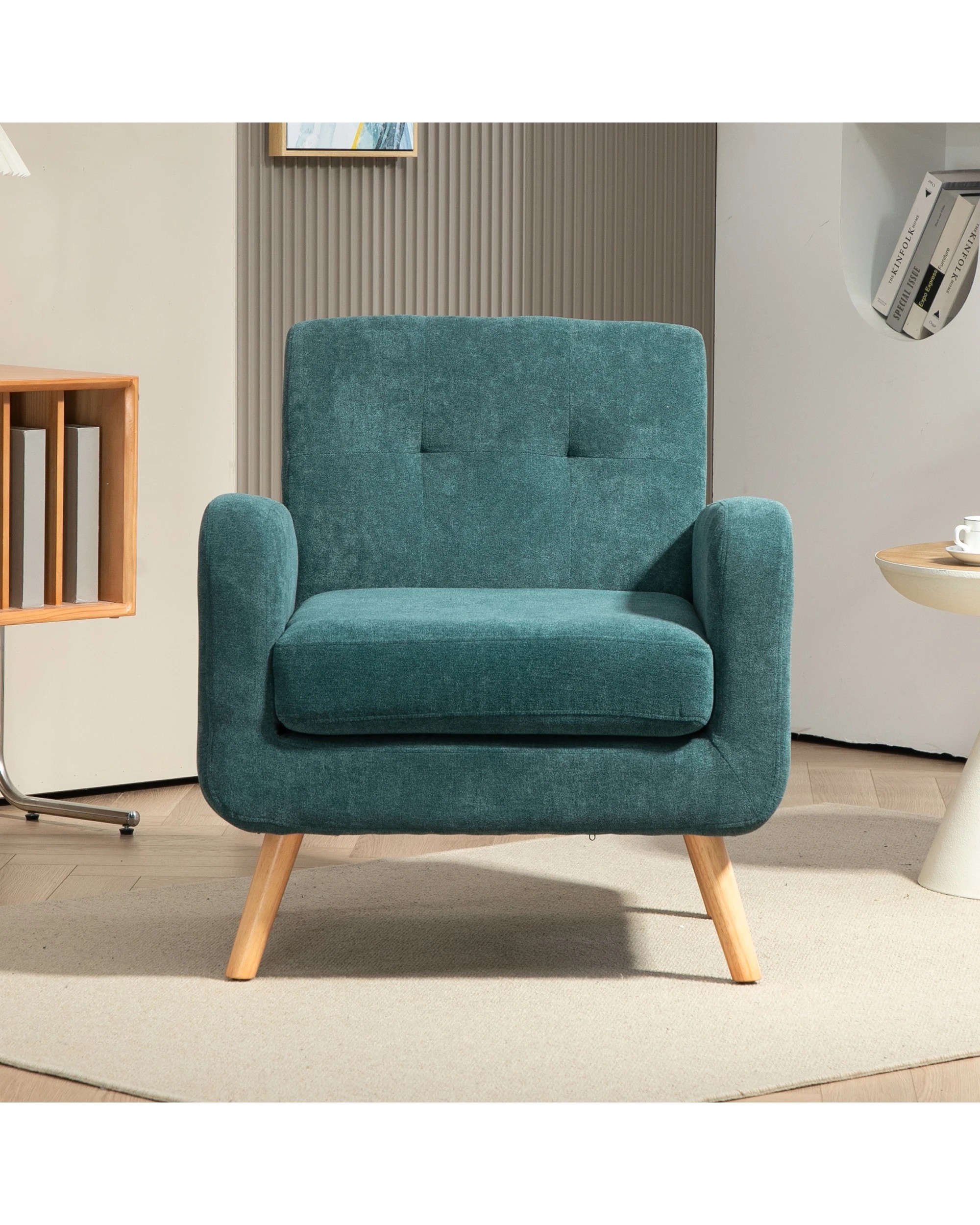 3 IHOMDEC Upholstered Tub Armchair with Rubber Wood Legs - Green - Green, 3 of 10