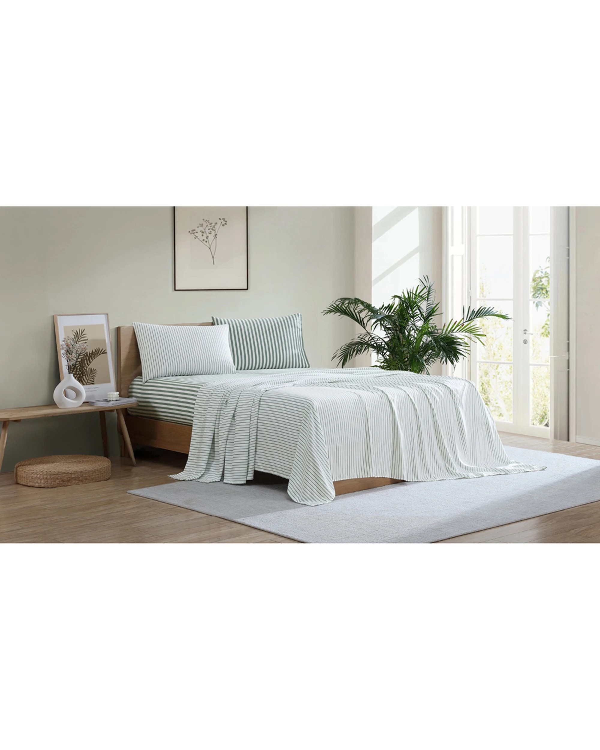 1 Ardor Boudoir Frankie Stripe Soft Fabric Stylish Sheet Set Sage - Single Bed - Green, 1 of 4