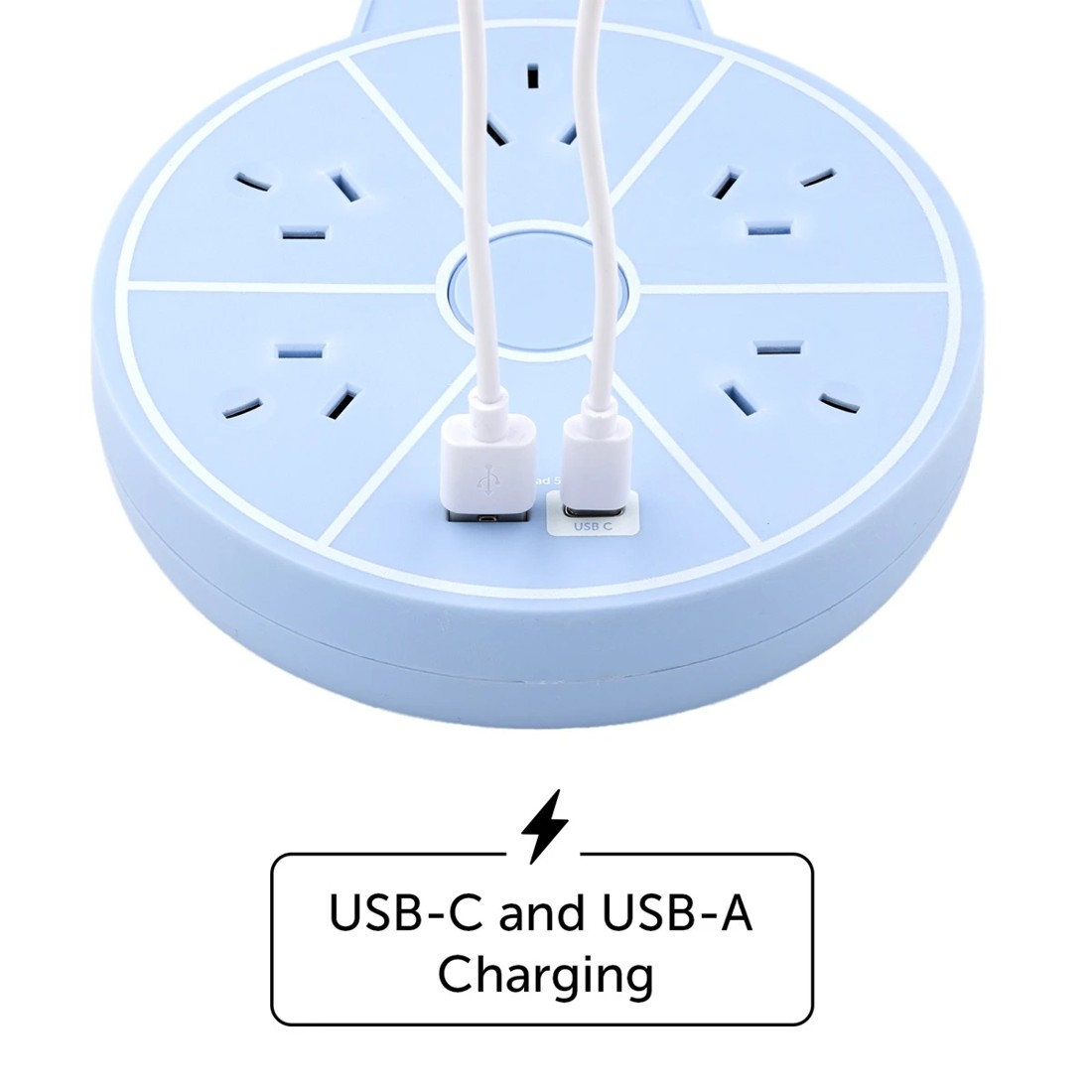 4 Arlec 5 Outlet USB A & C Charging Ports Round Powerboard - Blue, 4 of 6
