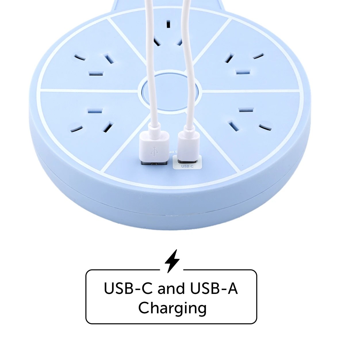 4 Arlec 5 Outlet USB A & C Charging Ports Round Powerboard - Blue, 4 of 6