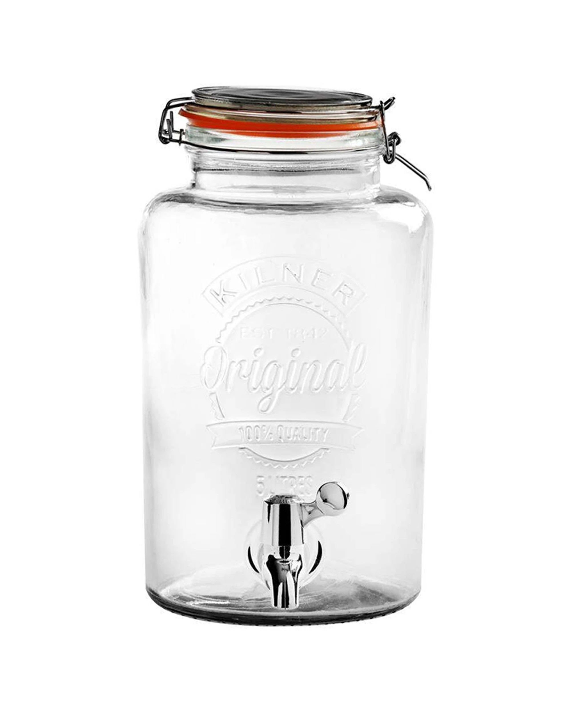 1 Kilner 5L Glass Round Drink Dispenser Clip-Top Lid Airtight Seal Gift Boxed - Clear, 1 of 4