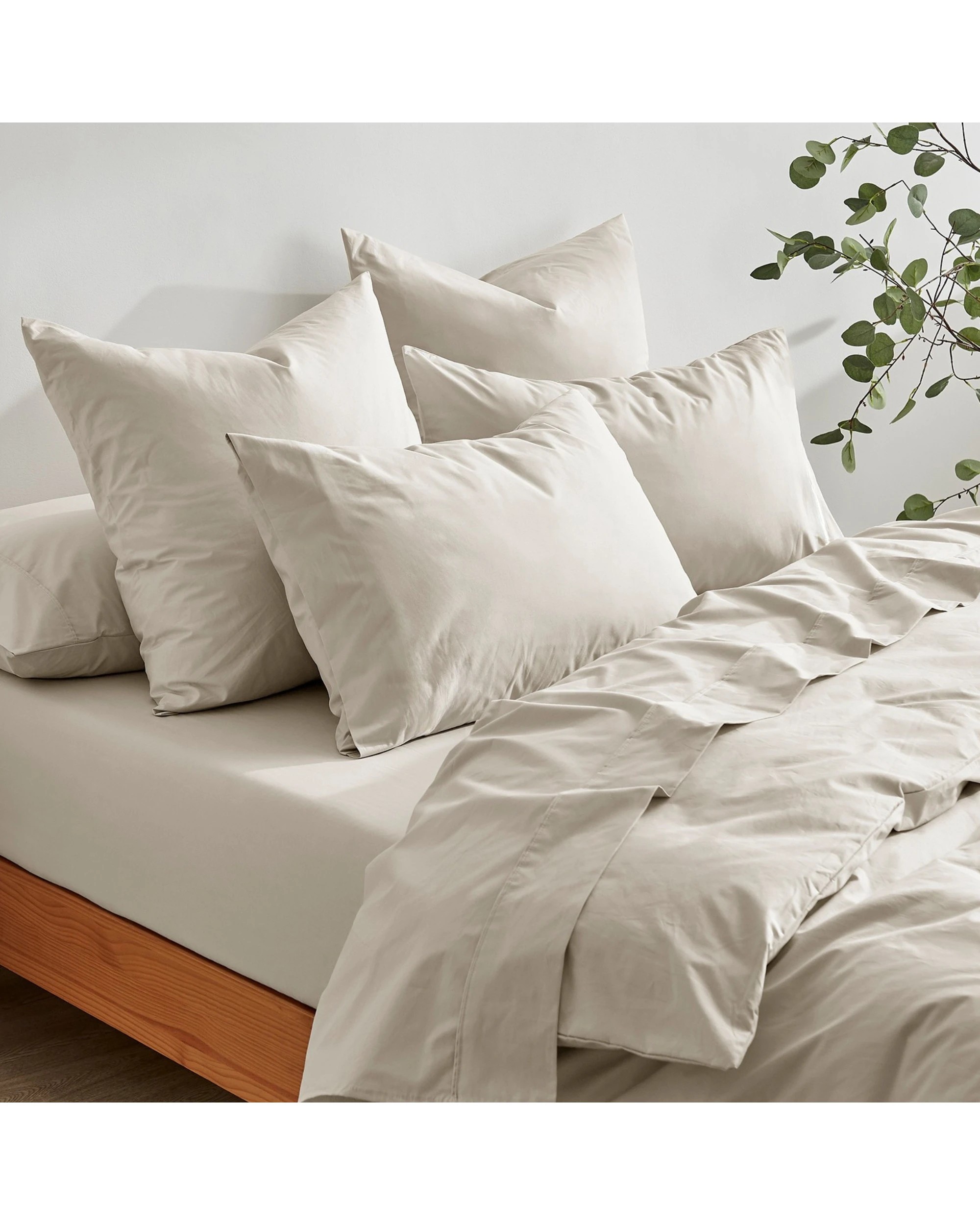 5 Dreamaker 300TC Cotton Percale Quilt Cover Set - Queen Bed - Oat, 5 of 6