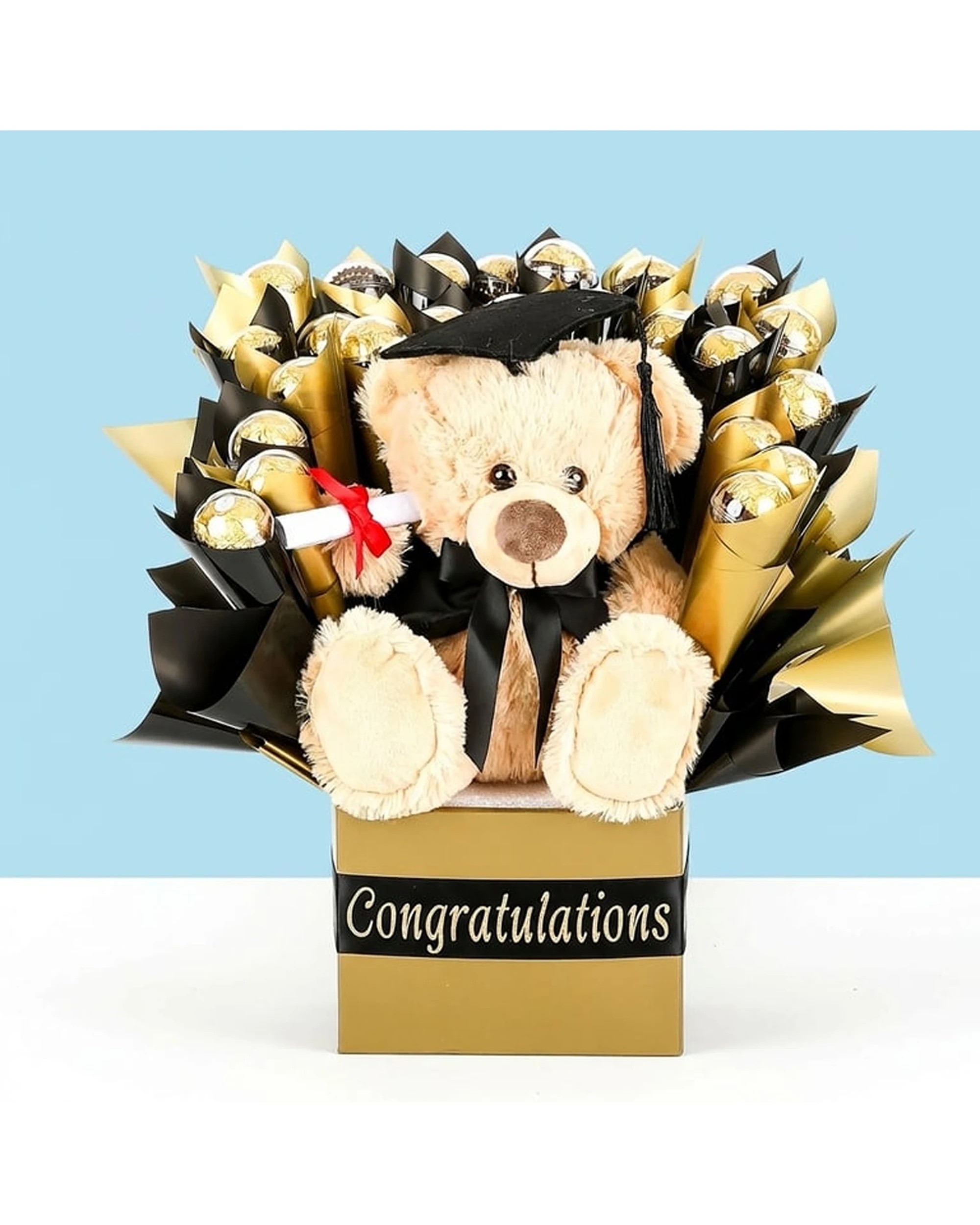 2 Gift Basket Graduation Bear And Chocolate Bouquet Set Ferrero Rocher Gift - Multi, 2 of 4