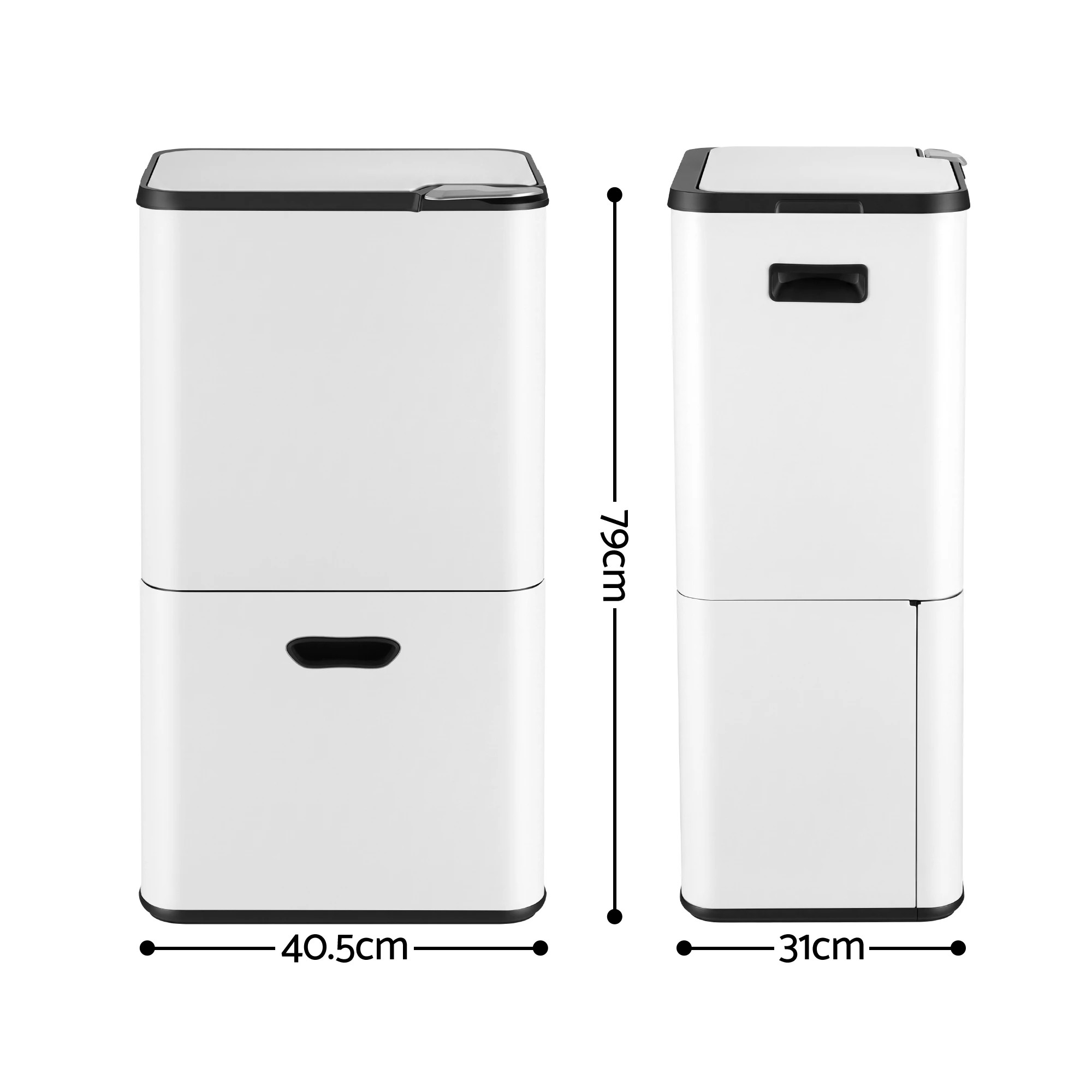 3 Cefito 63L Rubbish Bin 3 Compartment Carbon Steel Split Door Trash Can - White, 3 of 8