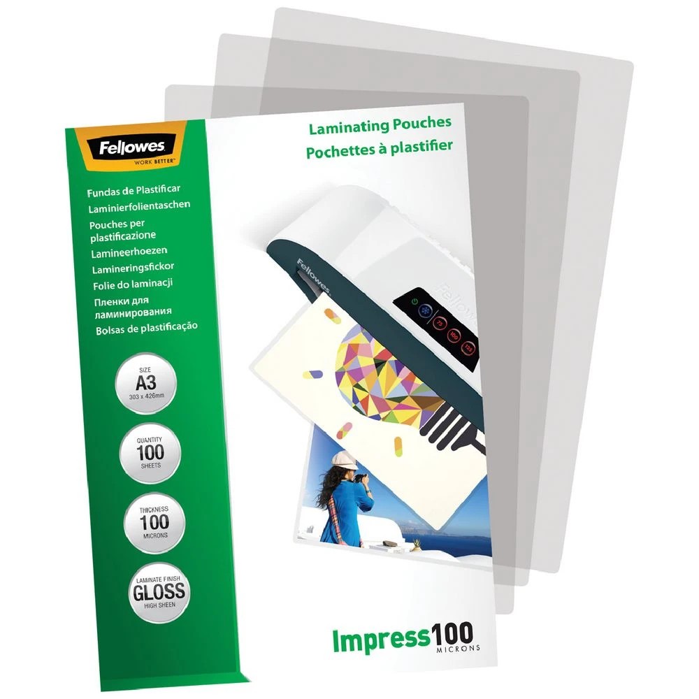 3 Fellowes A3 100 Micron Laminating Pouch Gloss 100 Pack, 3 of 4