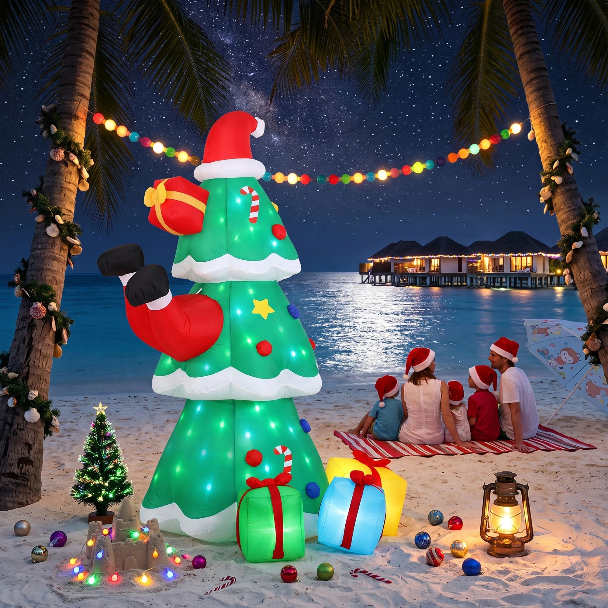 9 Jingle Jollys Christmas Inflatable Santa Tree 2.5M Height Flashing Light Decorations Illuminated - Multi, 9 of 9