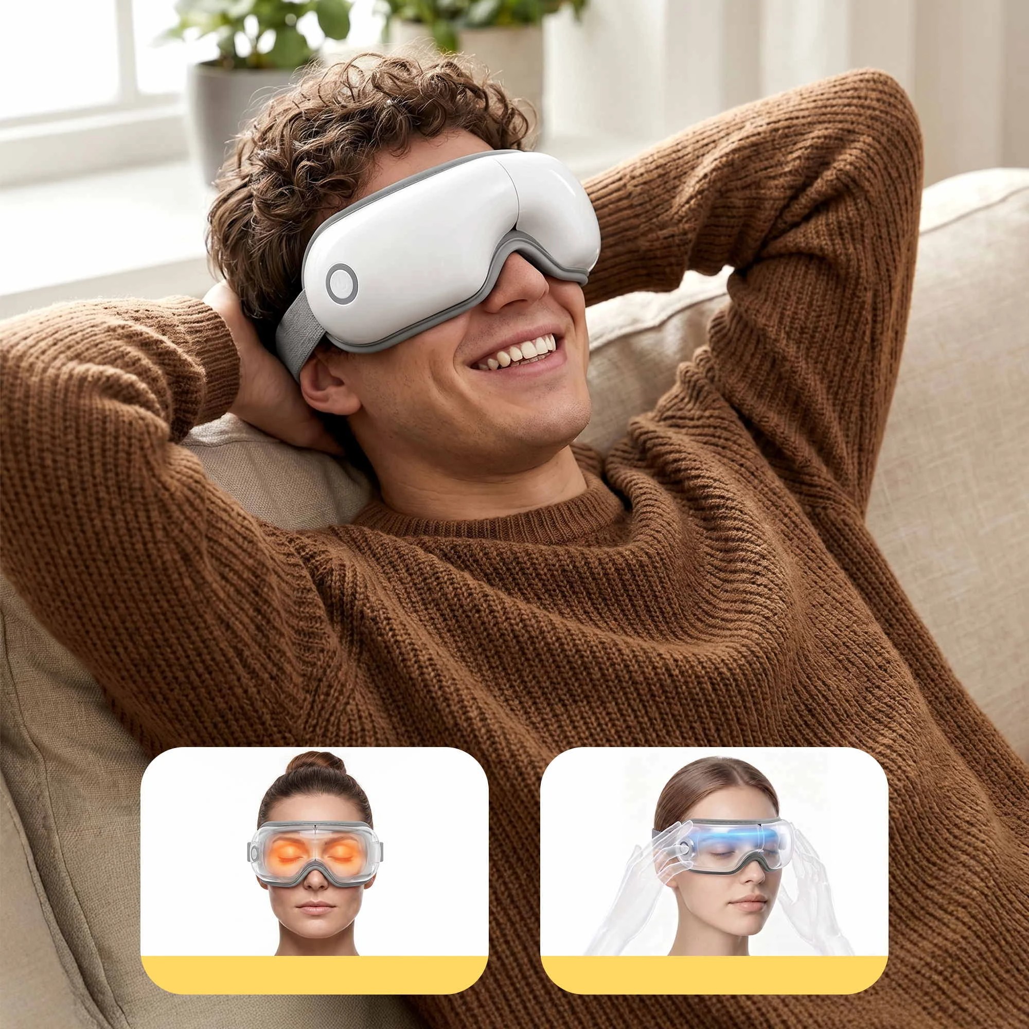4 Livemor Eye Massager with Heat Sleeping Eyes Mask Folding with Bluetooth Music for Fatigue Relief - White, 4 of 9