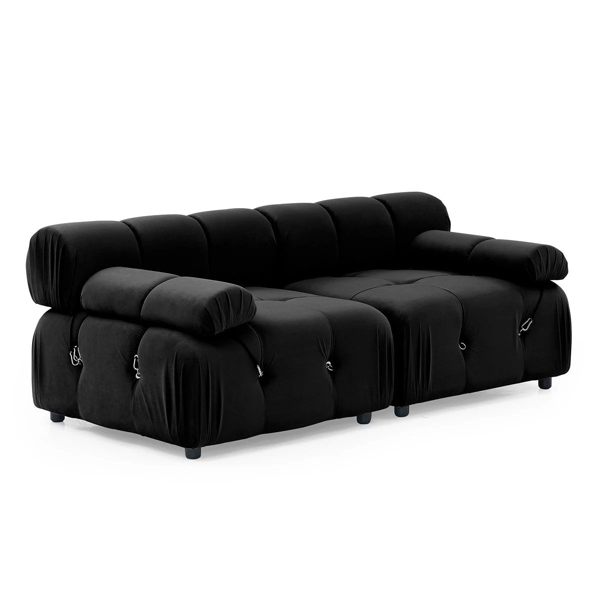 1 Foret 2 Seater Sofa Modular Arm Seat Tufted Velvet Lounge Couch Chaise Black, 1 of 9