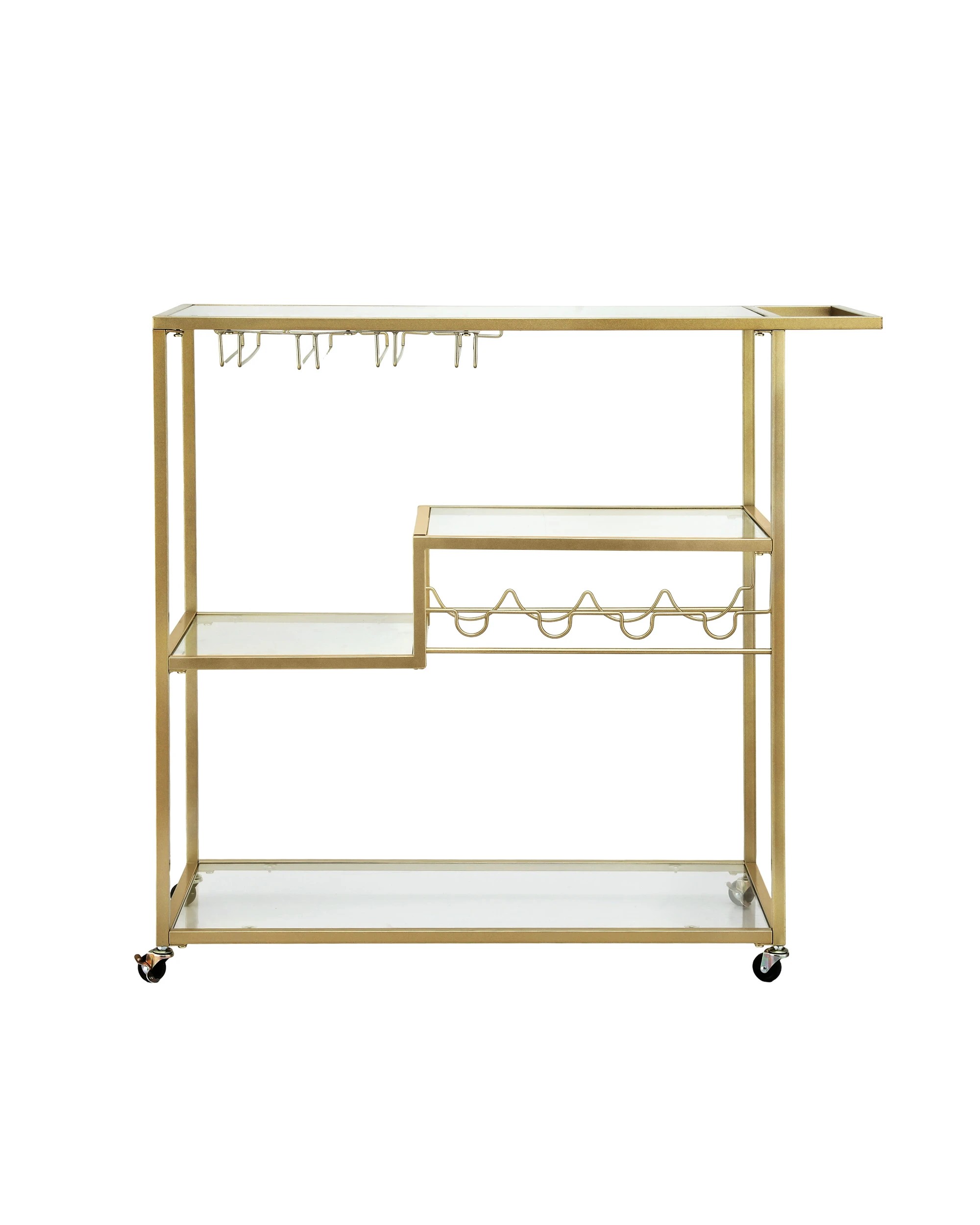 4 Artiss Bar Cart Drink Trolley Serving Cocktail Wine Rack Glass Holder 102cm - Gold, 4 of 8