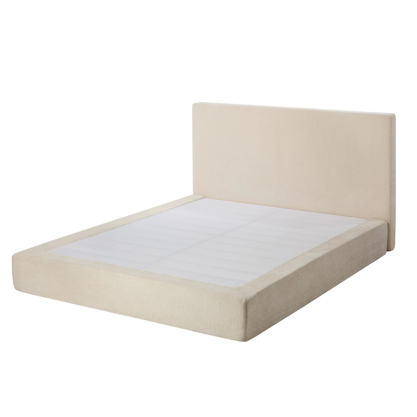 3 Oikiture Queen Semi Compressed Upholstered Fabric Bed Frame Internal Metal Base Chenille - Beige, 3 of 10