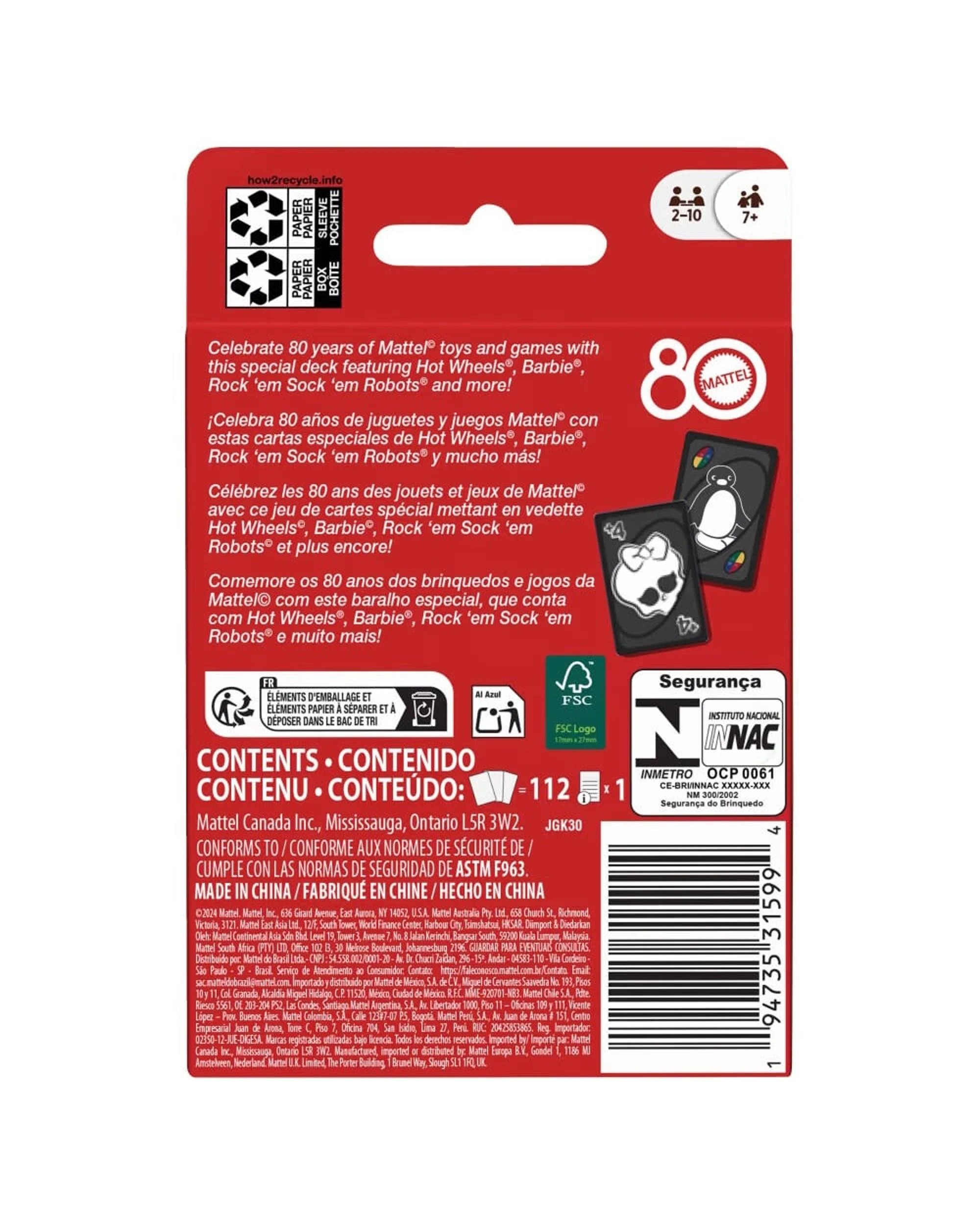 6 UNO Mattel 80th Anniversary Ruby Red Card Game, 6 of 6