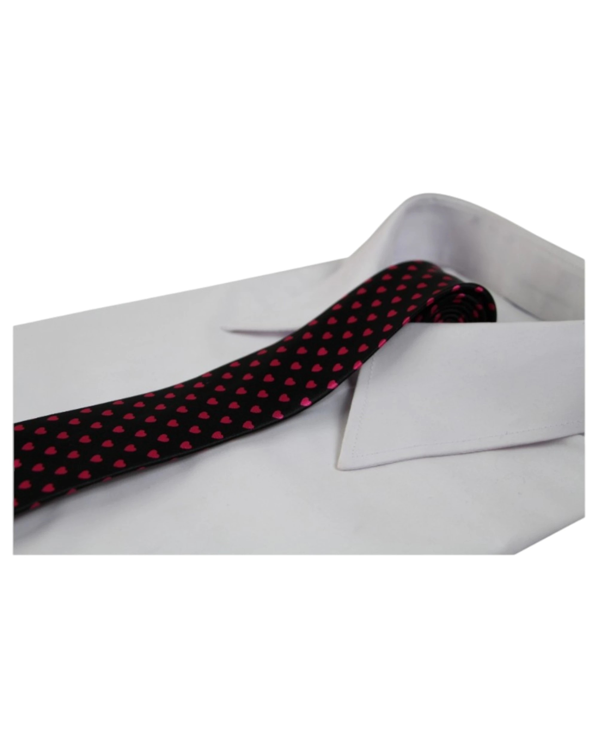 1 Zasel Mens Black With Pink Hearts 5cm Skinny Neck Tie - Multi, 1 of 4
