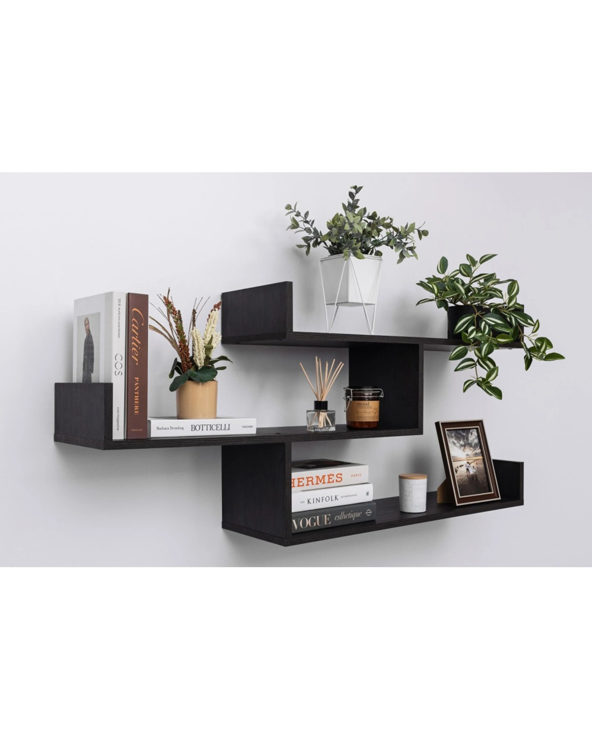 2 European Cabinetry Zurich Shelf Set Modern Level Decorative Display Nordic Ash - Black, 2 of 2