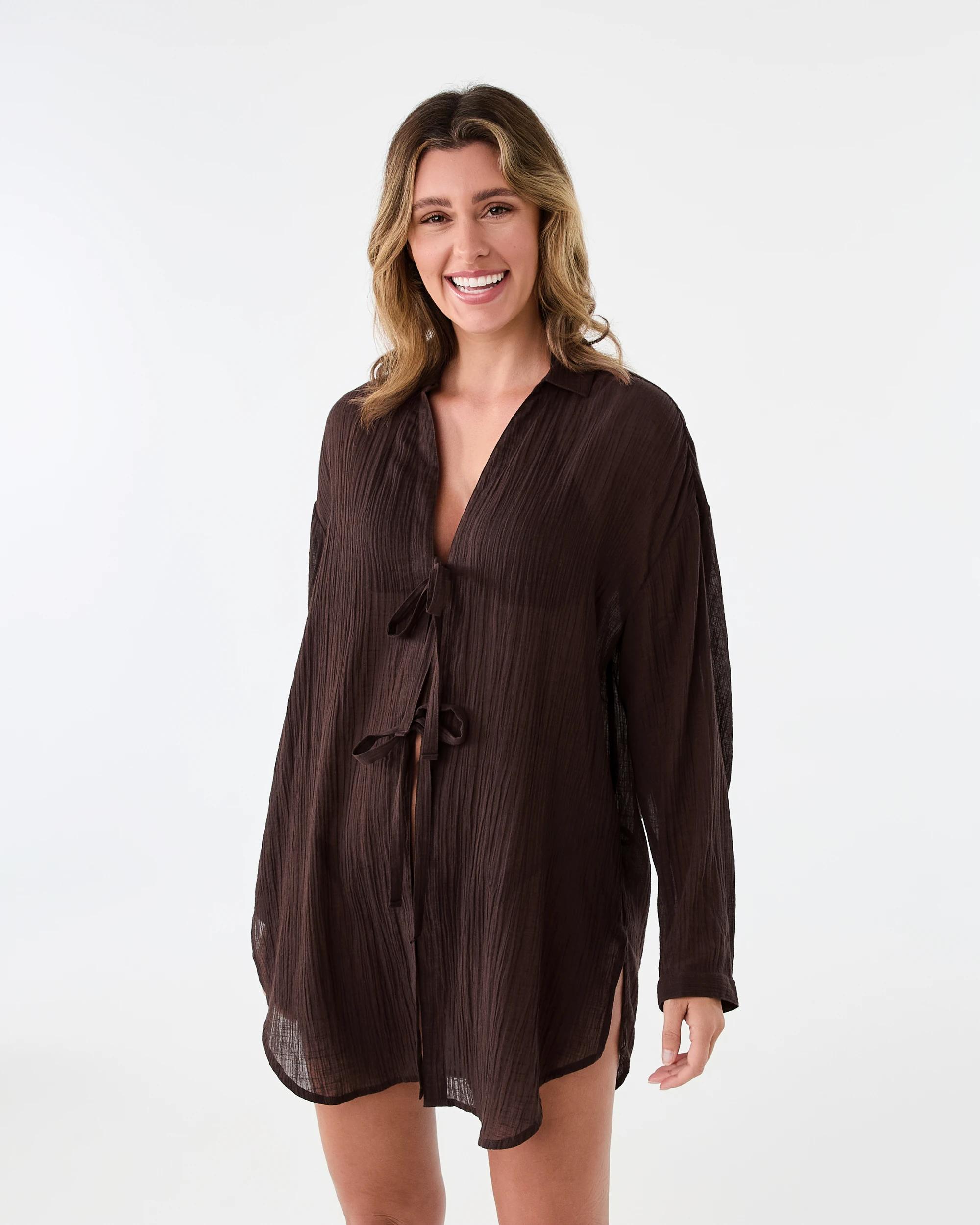 2 Tie Front Cover Up Shirt Cbean, 2 of 9