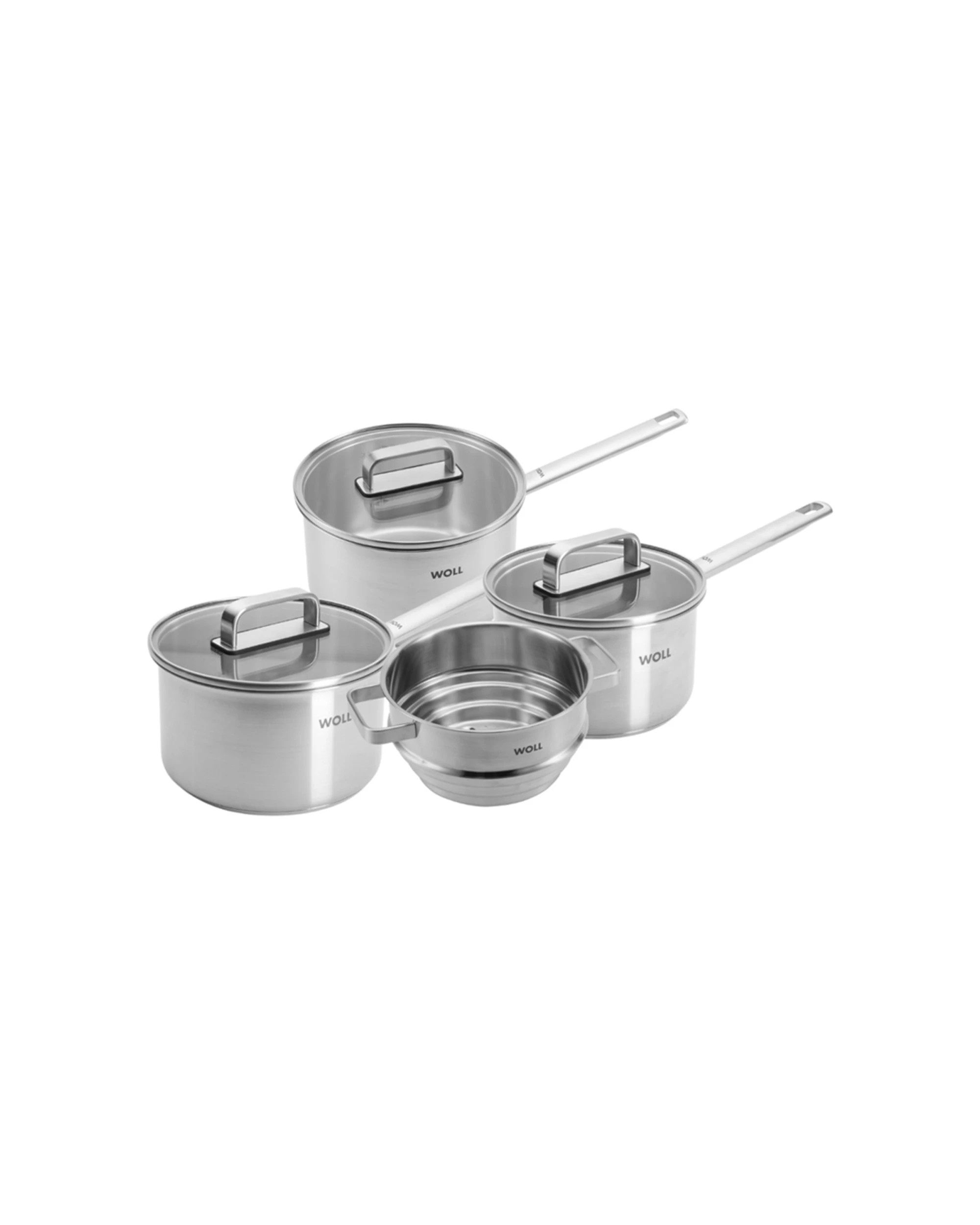 1 Woll Stainless Steel 4-Piece Saucepan Set (16/18/20/24cm) with Glass Lids, Induction Compatible - Silver, 1 of 1