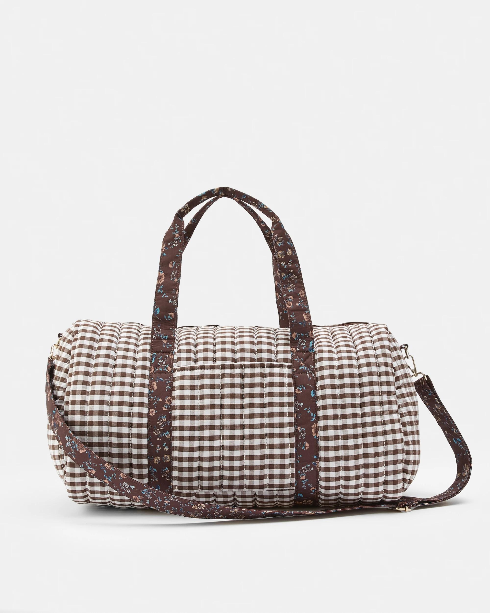 2 Quilted Weekender Bag Choc Ging, 2 of 7