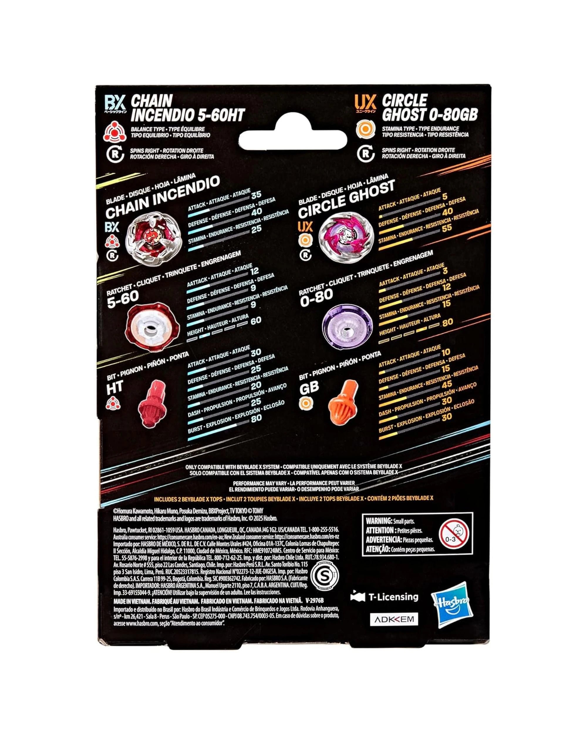 2 Beyblade X Chain Incendio 5-60HT and Circle Ghost 0-80GB Dual Pack Set, 2 of 6