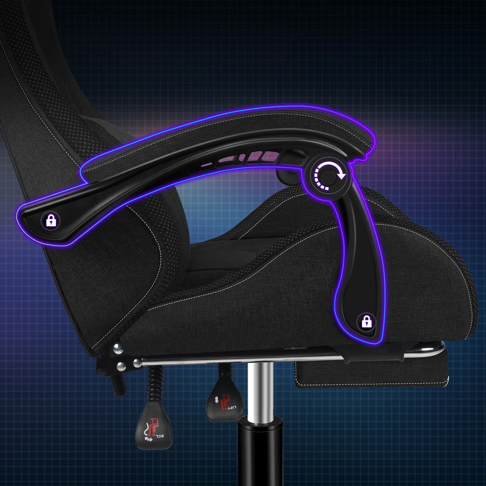 3 Alfordson Gaming Chair Office Massage 12 RGB LED Computer Fabric - All Black, 3 of 10