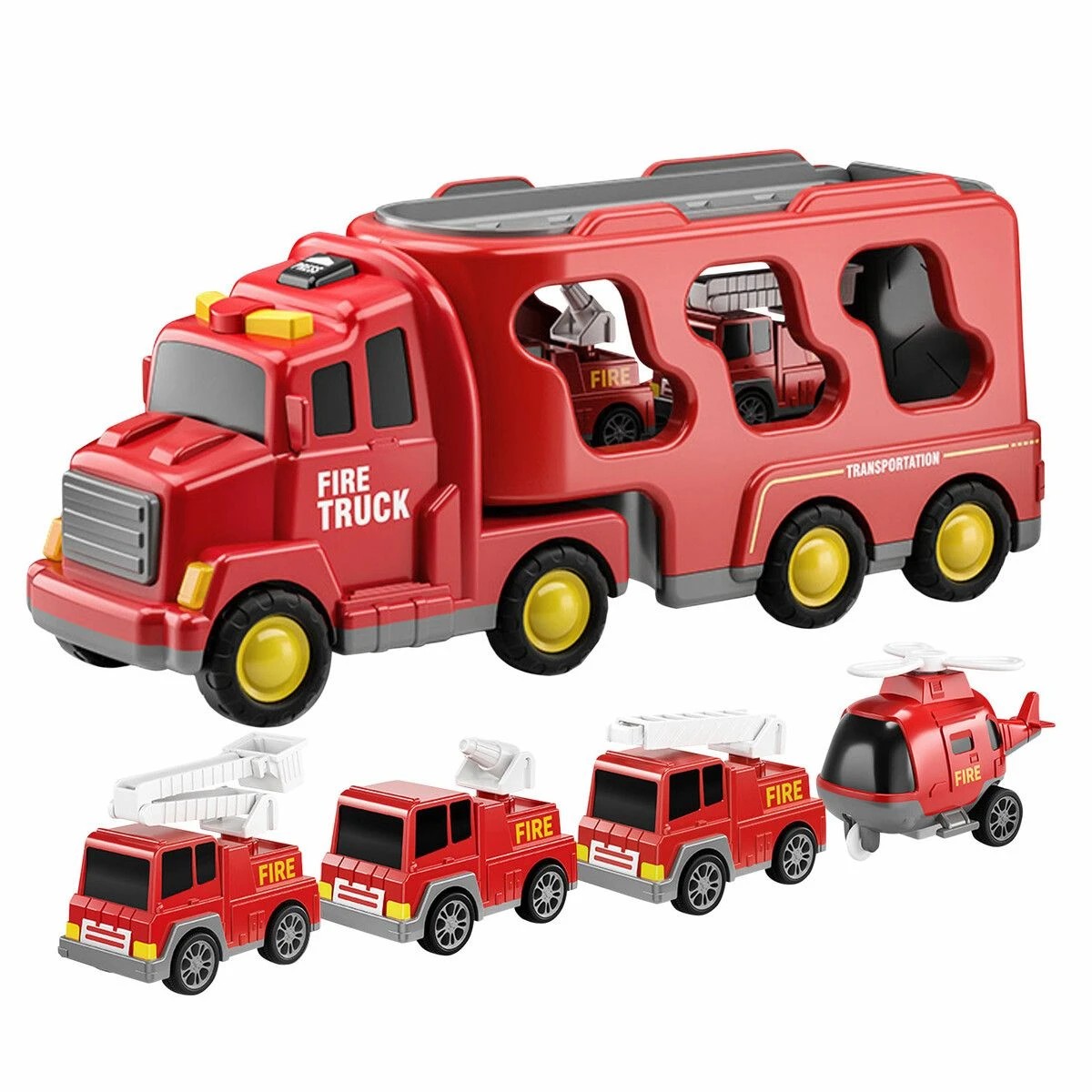 4 AUSWAY 5 In 1 Fire Carrier Truck Toy Car Set Toddler, 4 of 4