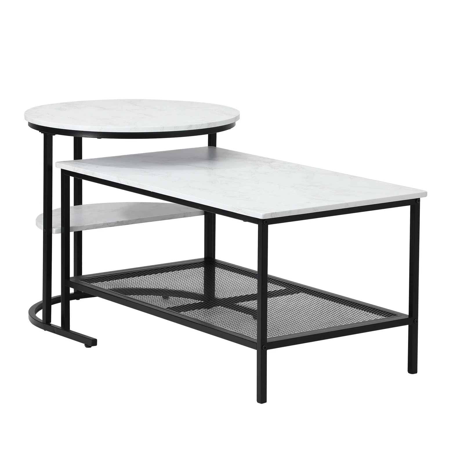 7 Oikiture Nesting Coffee Table Set Of 2 Side End Tables Faux Marble Top
 - Multi, 7 of 10