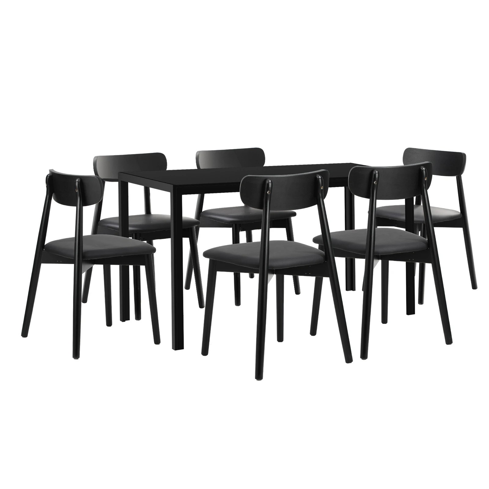 6 Oikiture 1.4m Dining Table Set with 6PCS Wooden Chairs PU Leather - Black, 6 of 9