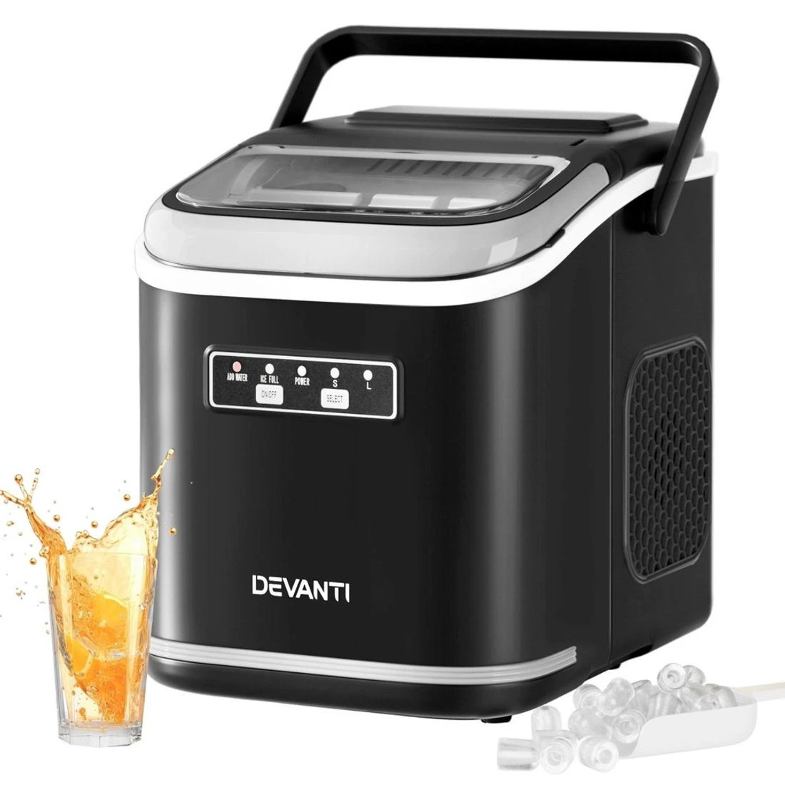 1 Devanti Ice Maker Machine Portable 12kg Countertop w/Self Cleaning 1.3L - Black, 1 of 7