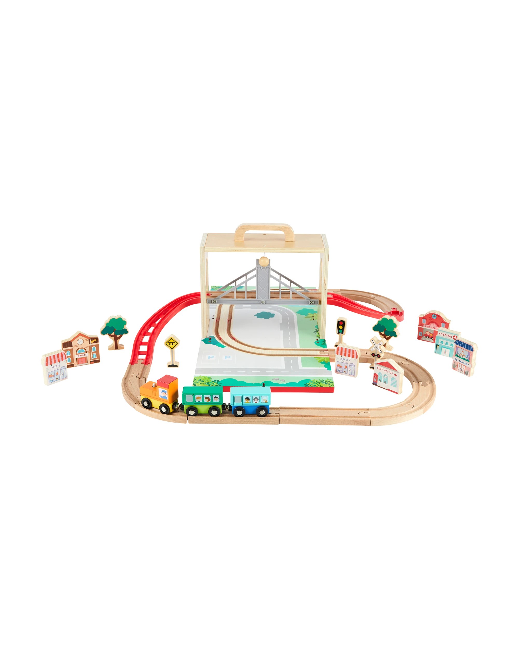 2 32 Piece Wooden Town Train Set with Case, 2 of 9