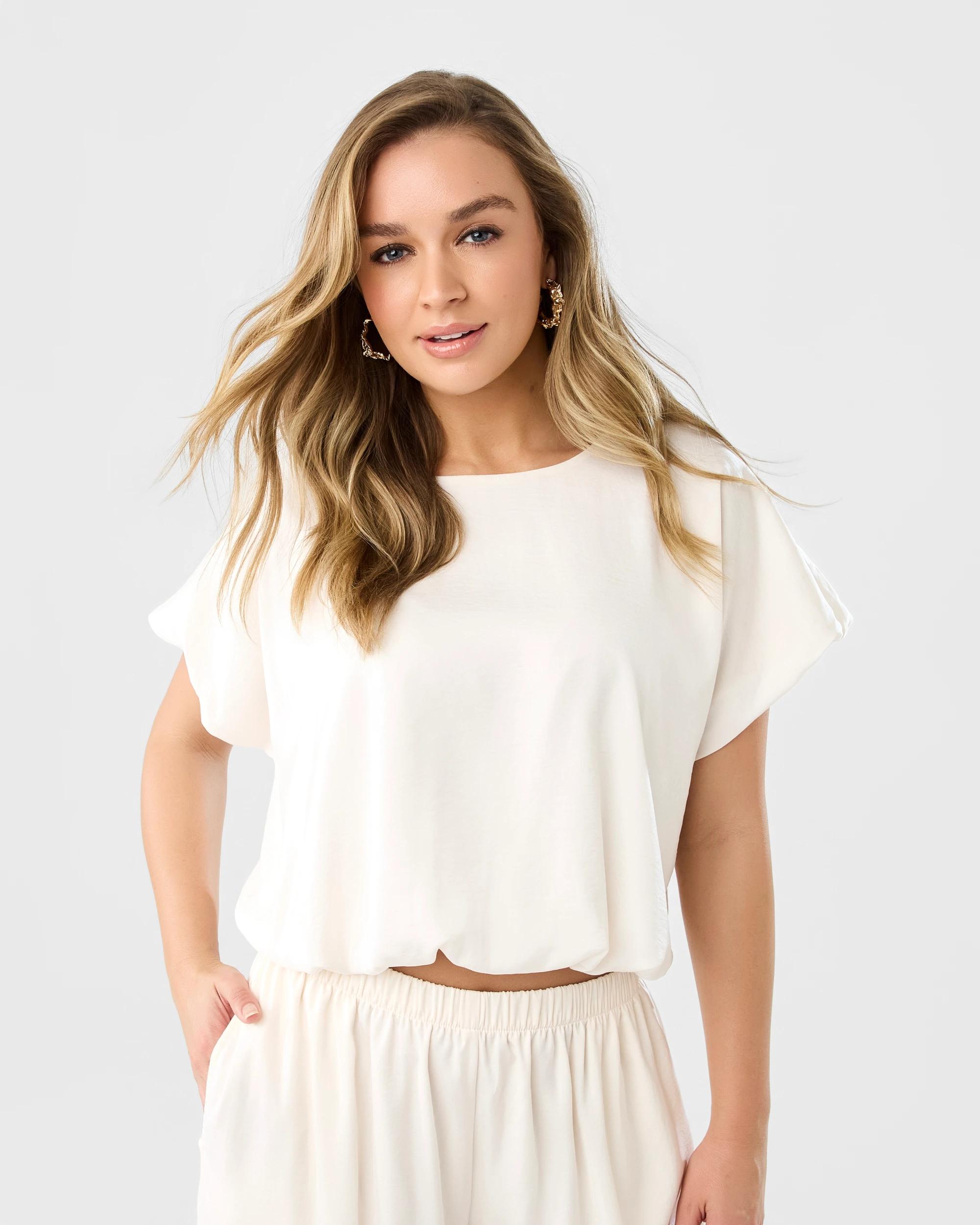 1 Short Sleeve Bubble Hem Top Vanillaoat, 1 of 8