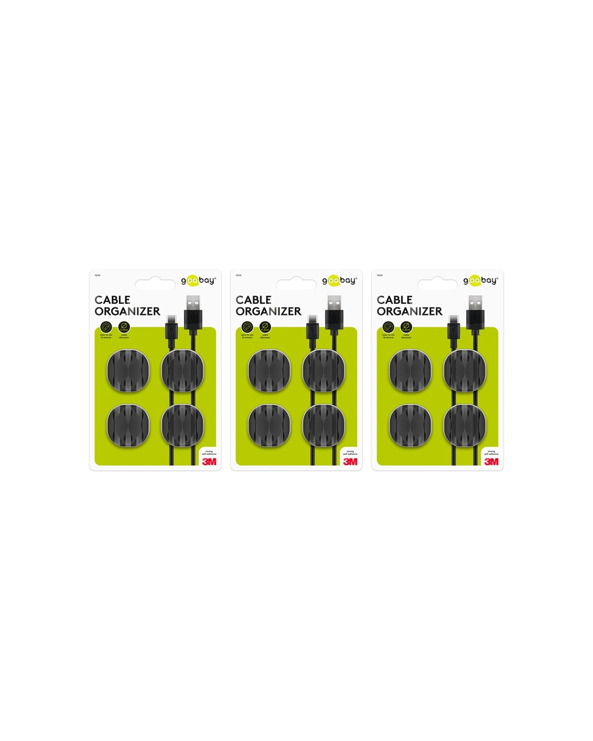 1 Goobay 3x 4pc 3 Slots Cable Management Organiser - Black, 1 of 6