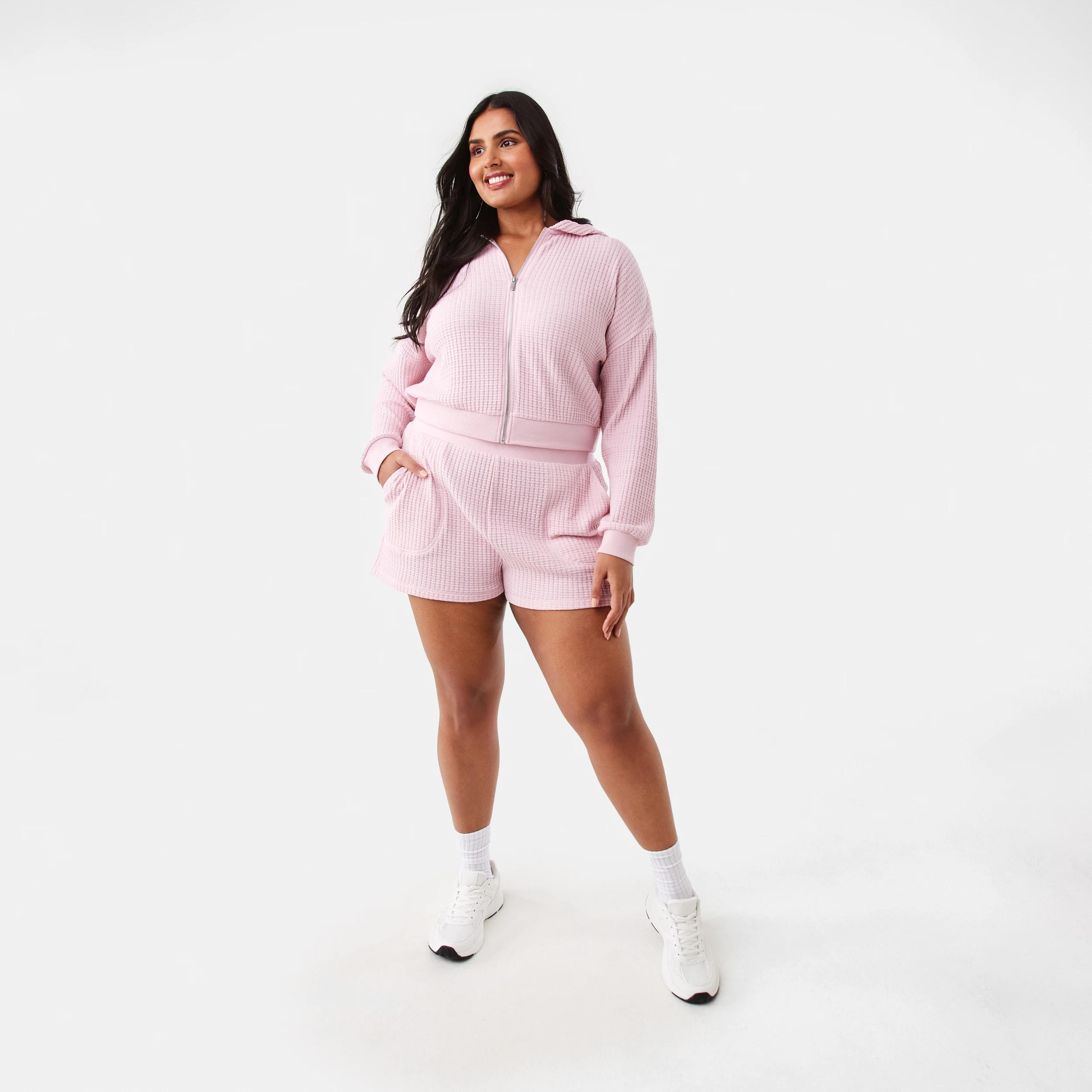 4 Waffle Cropped Hoodie Pink Blush, 4 of 9