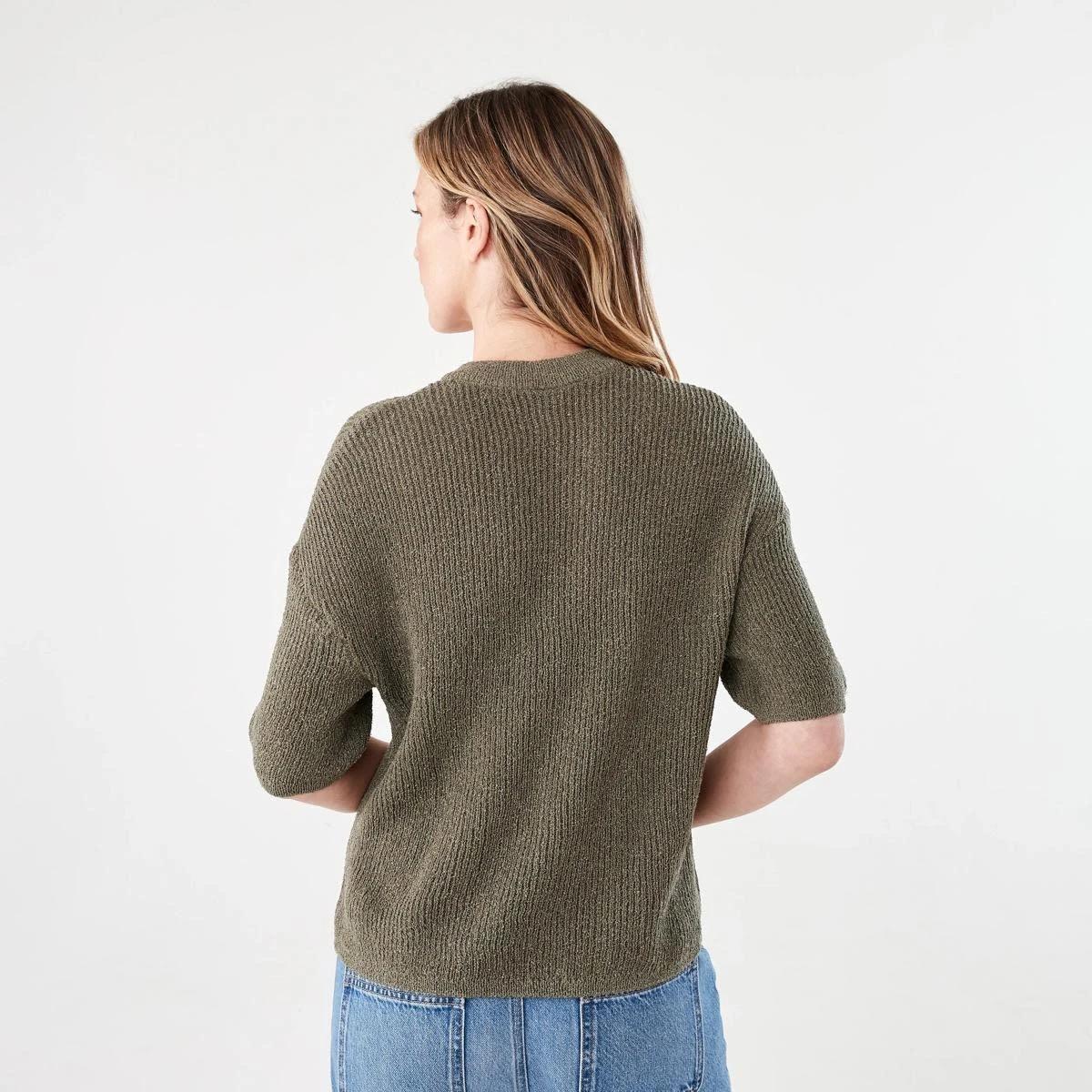 3 Short Sleeve Button Up Cardigan BURNT OLIVE, 3 of 5