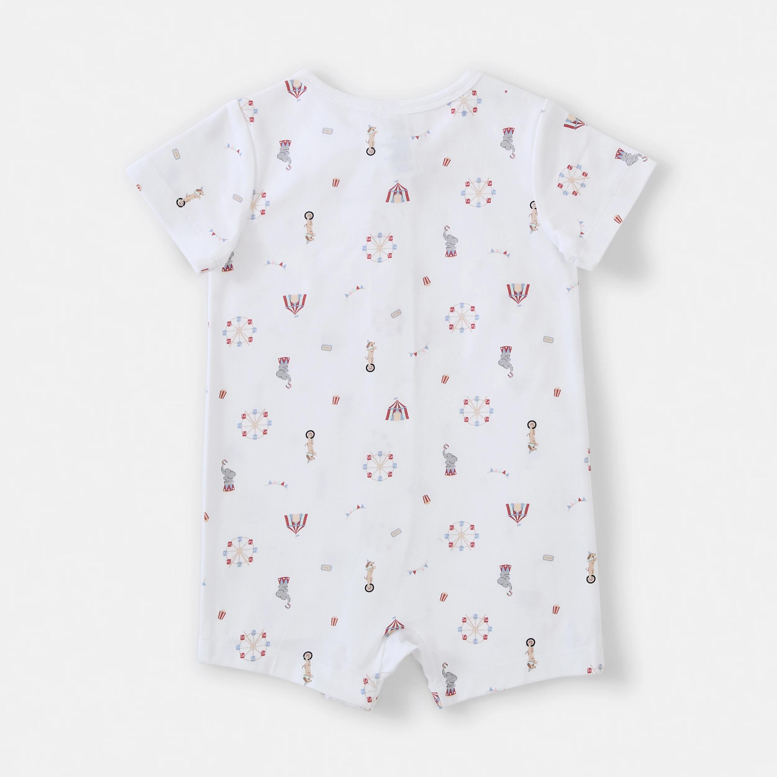 2 Short Sleeve Zip Romper Wht Circus, 2 of 4