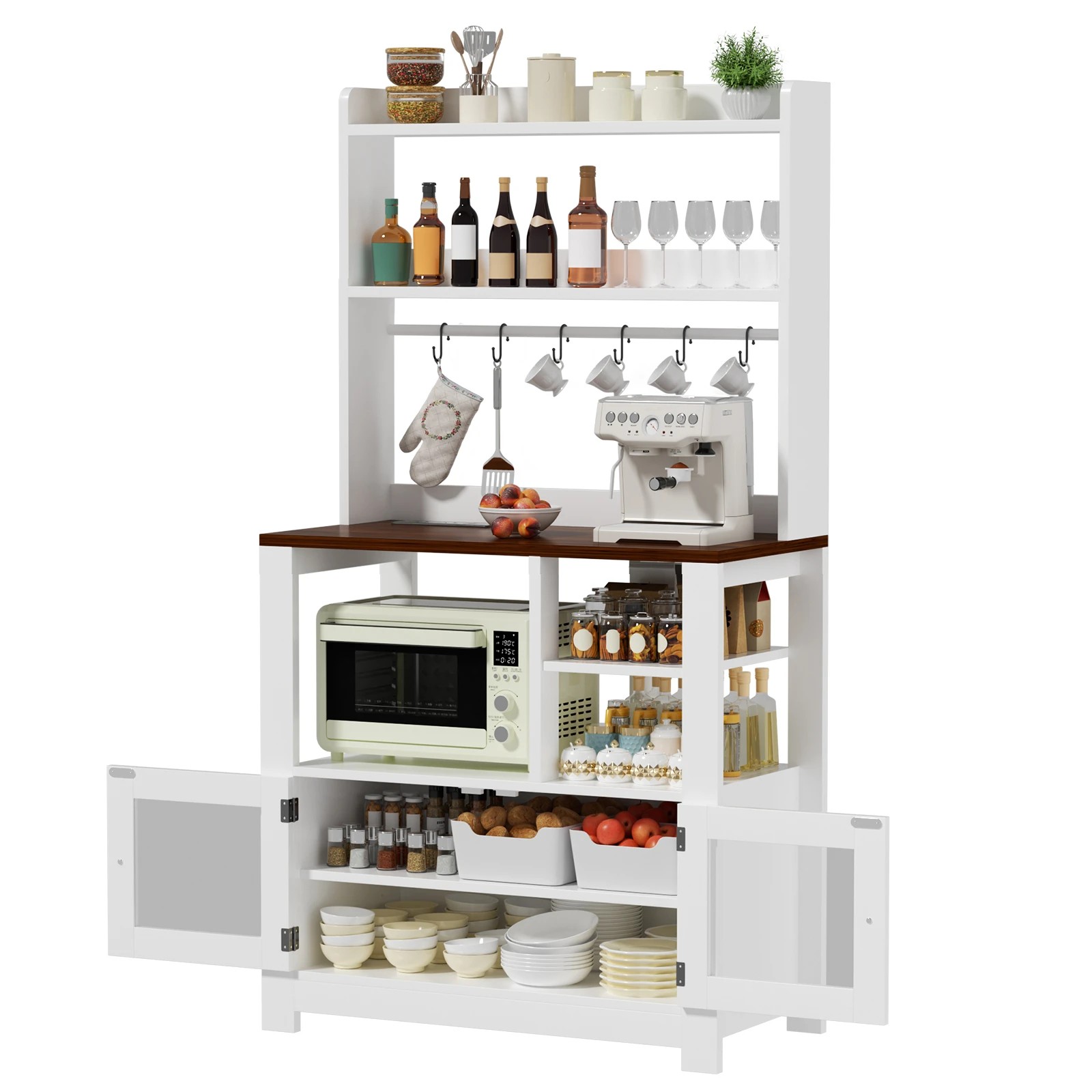 4 Advwin Kitchen Bakers Rack with Power Outlets Storage Hooks - White, 4 of 10
