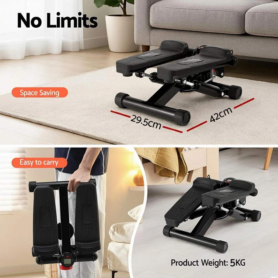 6 Everfit Mini Stepper with Resistance Rope Aerobic for Exercise Compact Home Workout - Black, 6 of 6