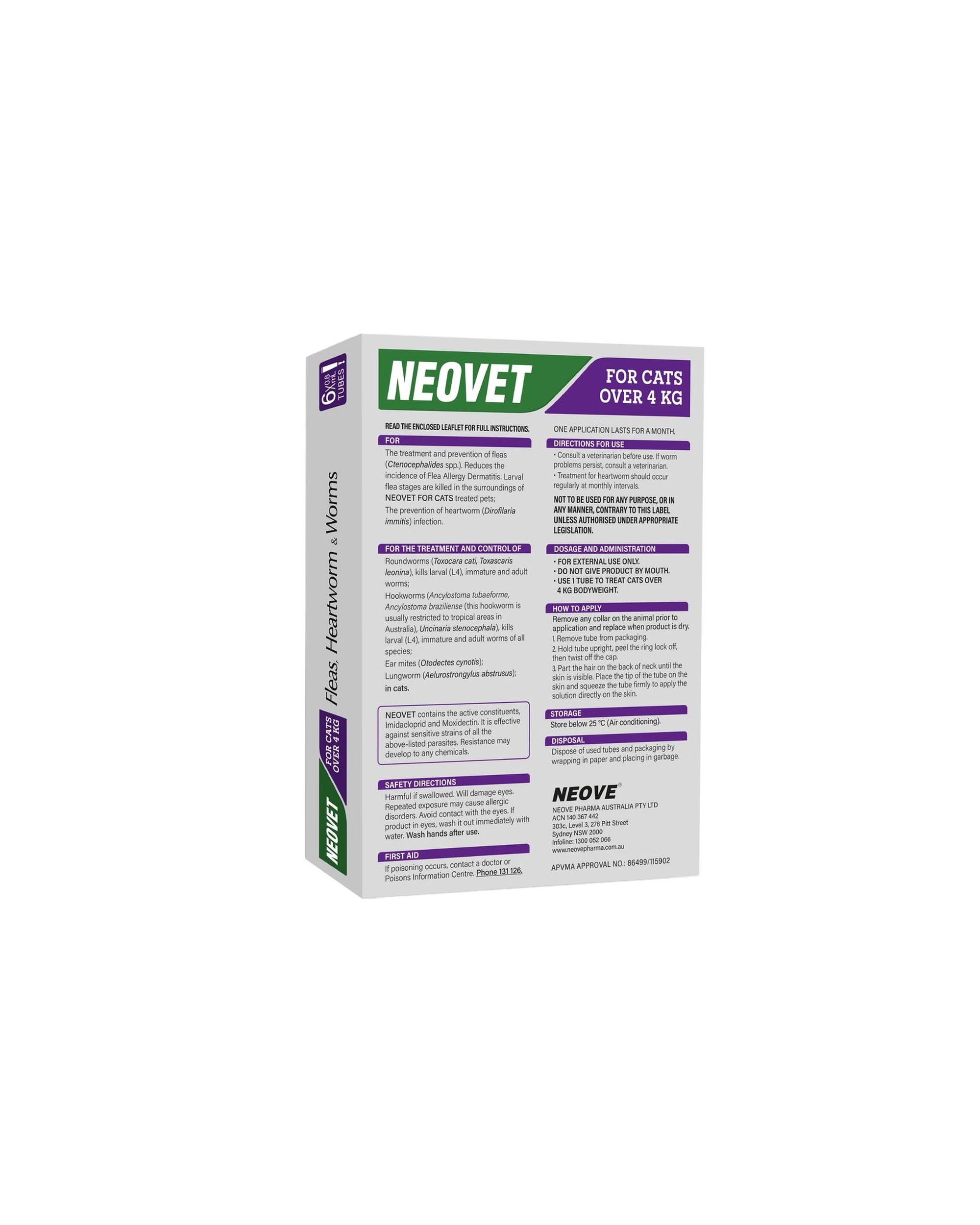 3 Neovet Spot-on Flea & Worms Treatment for Cats Over 4kg Purple 6 Pack, 3 of 10