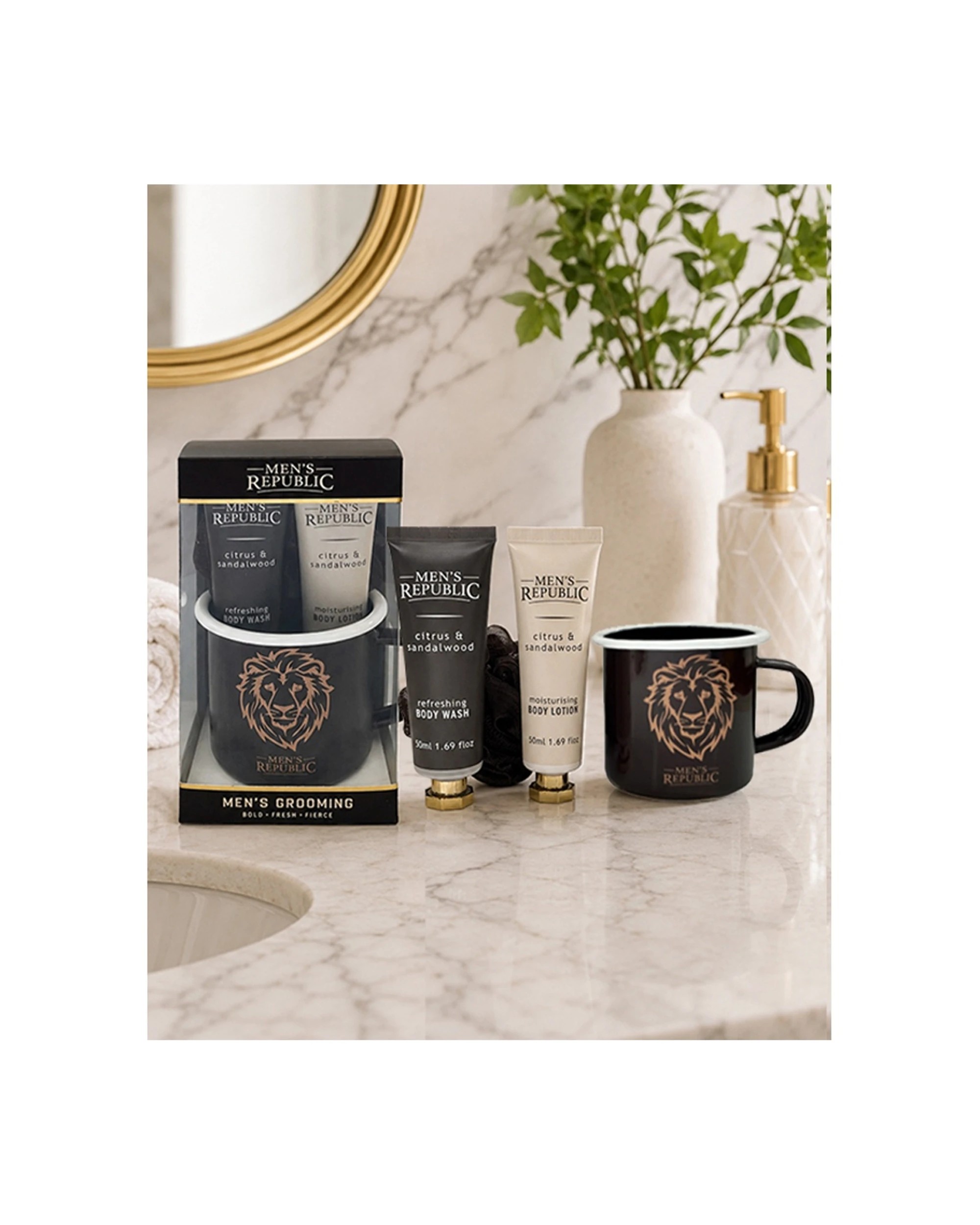 3 Men's Republic 4pc Men's Republic Grooming Set With Mug Body Wash Lotion Shower Loofah Kit - Black, 3 of 7