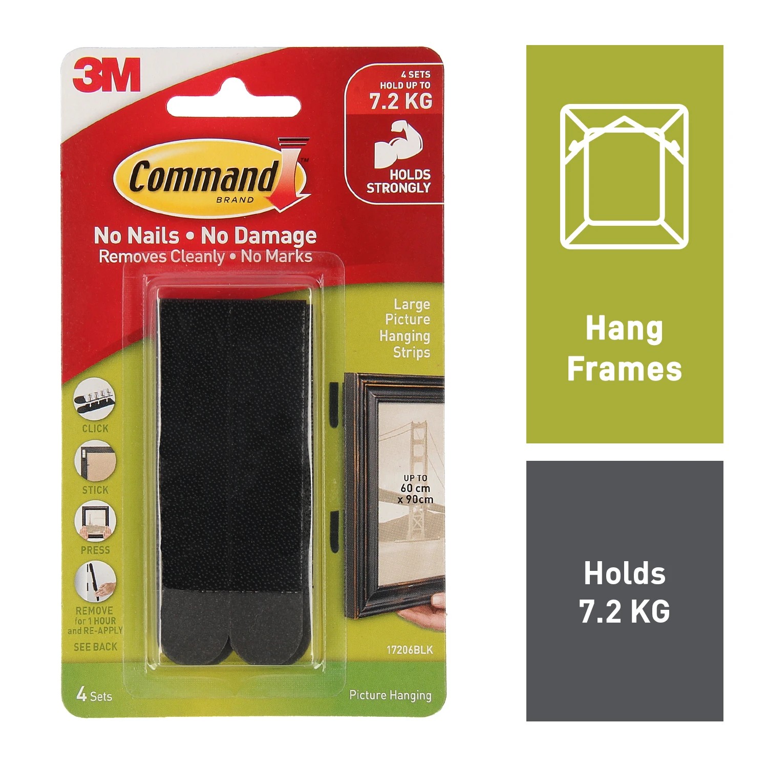 1 3M Command Picture Hanging Strips Large - Black, 1 of 5