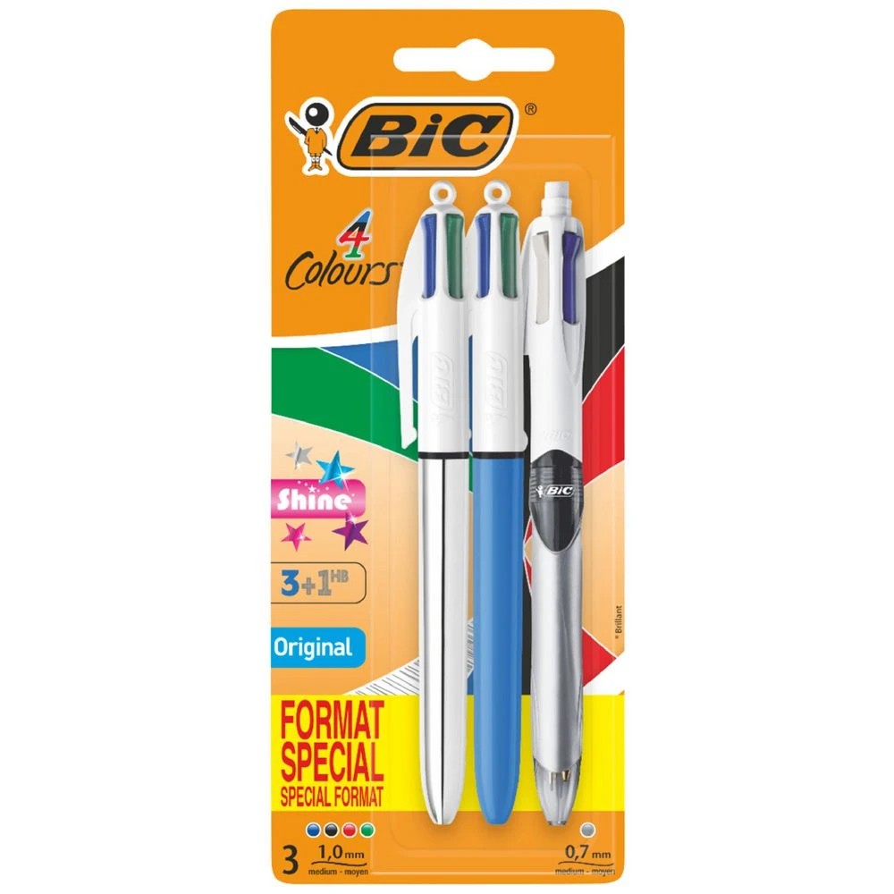 1 BIC 4 Colours Ballpoint Pen Assorted Models 3 Pack, 1 of 7
