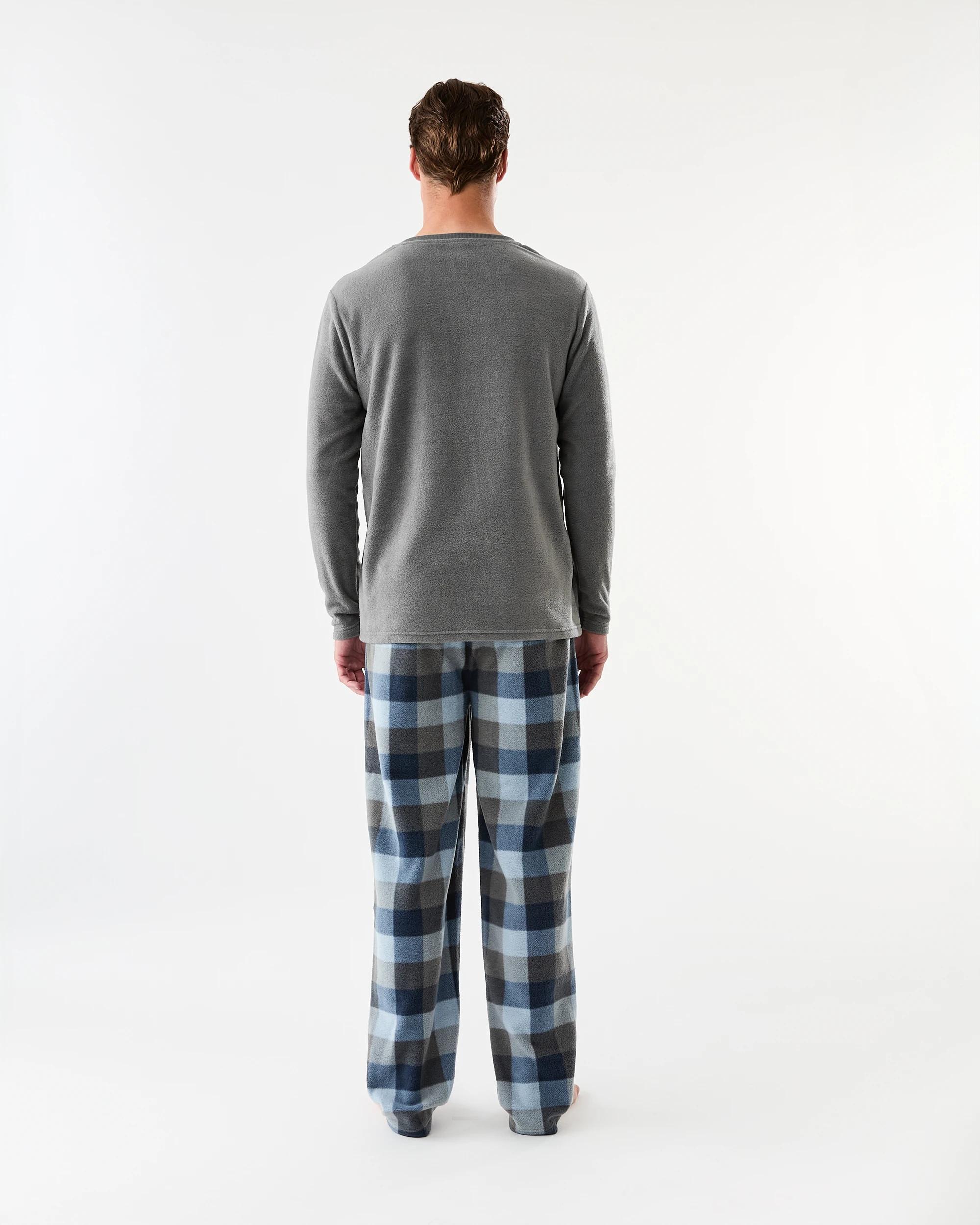 3 Long Sleeve Fleece Pyjama Set Gry Check, 3 of 7