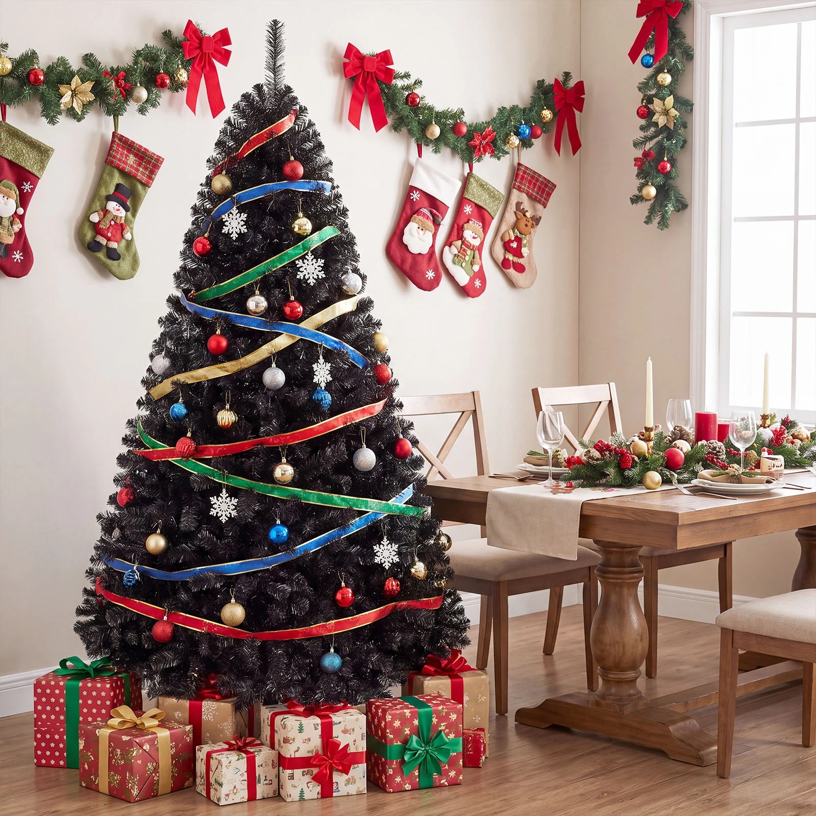 Costway 183cm Black Artificial Halloween Christmas Tree w/1036 Tips ...