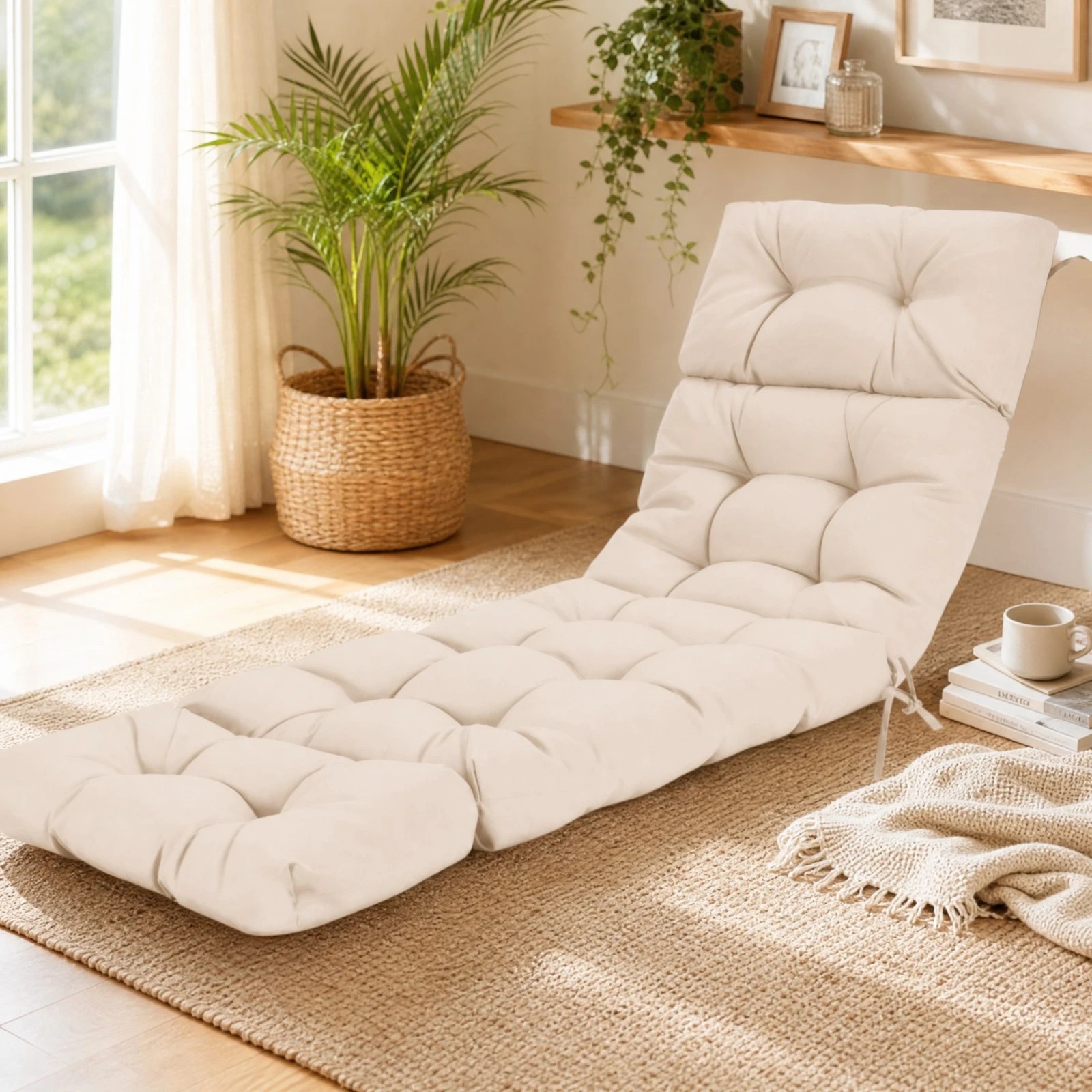 1 Costway High Back Lounge Chair Cushion Patio Chair Seat Pads w/Non-slip Rope Belts Indoor Outdoor Orange - Beige, 1 of 7
